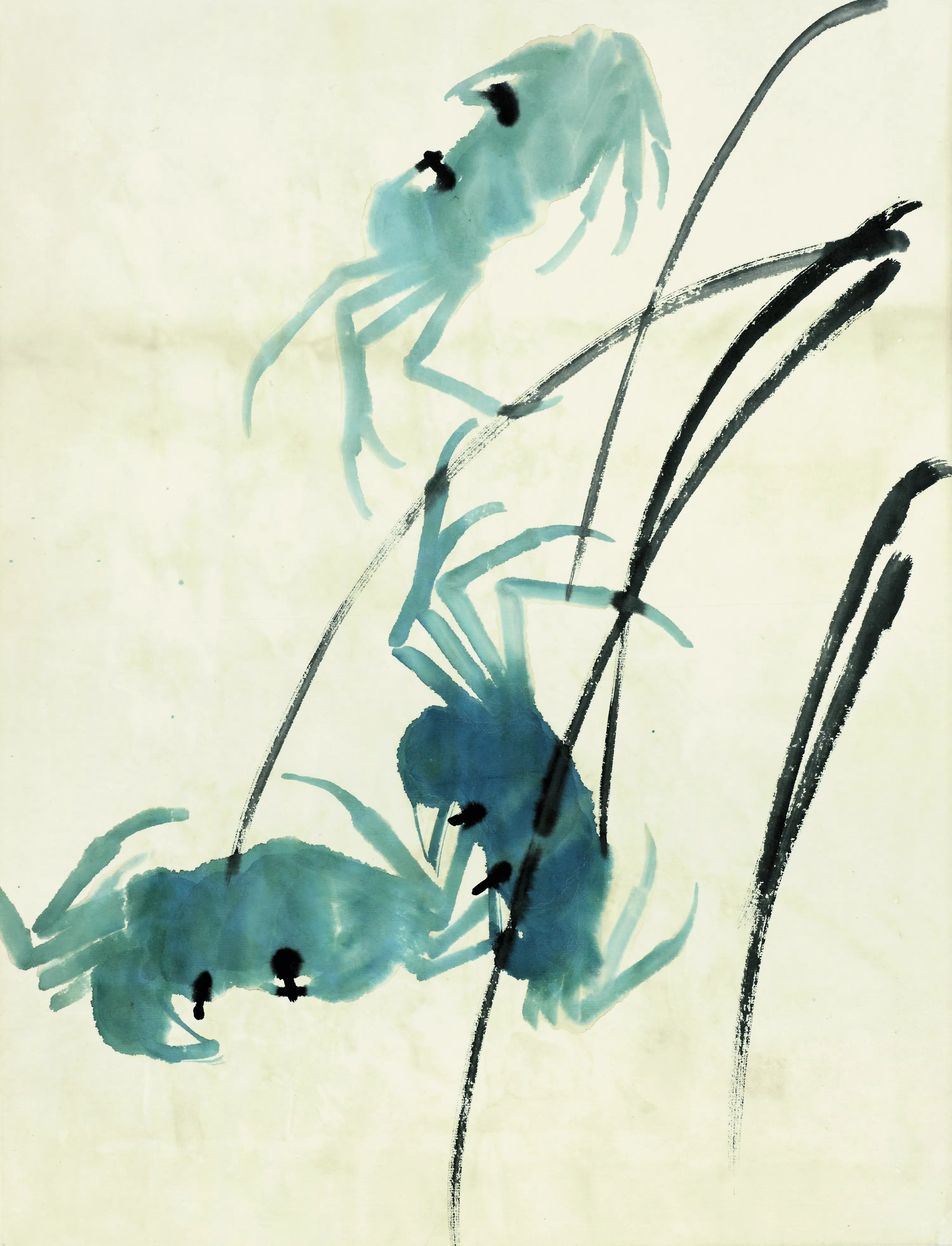 近现代【齐白石】《鱼虾册页三青蟹菖蒲》
