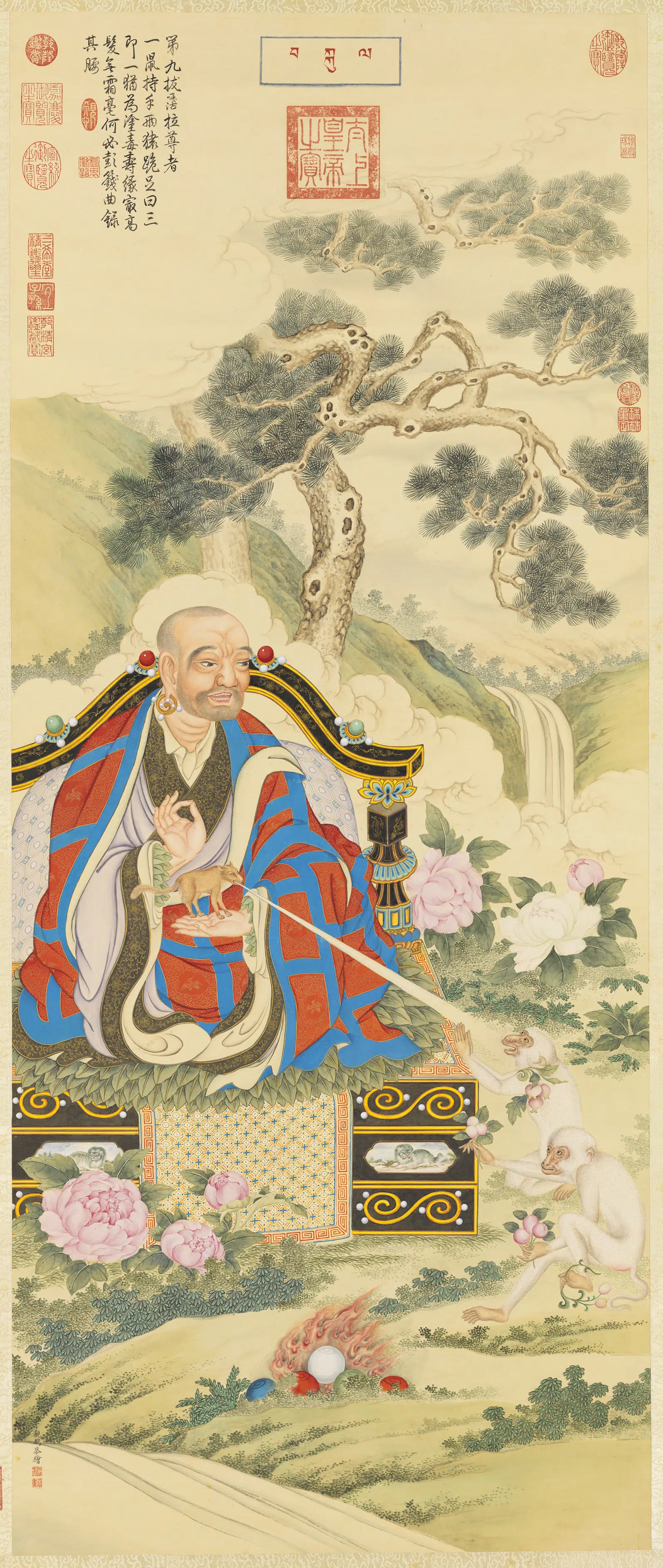 清代【丁观鹏】《十六应真像（九）第九拔嘎沽拉尊者图轴》