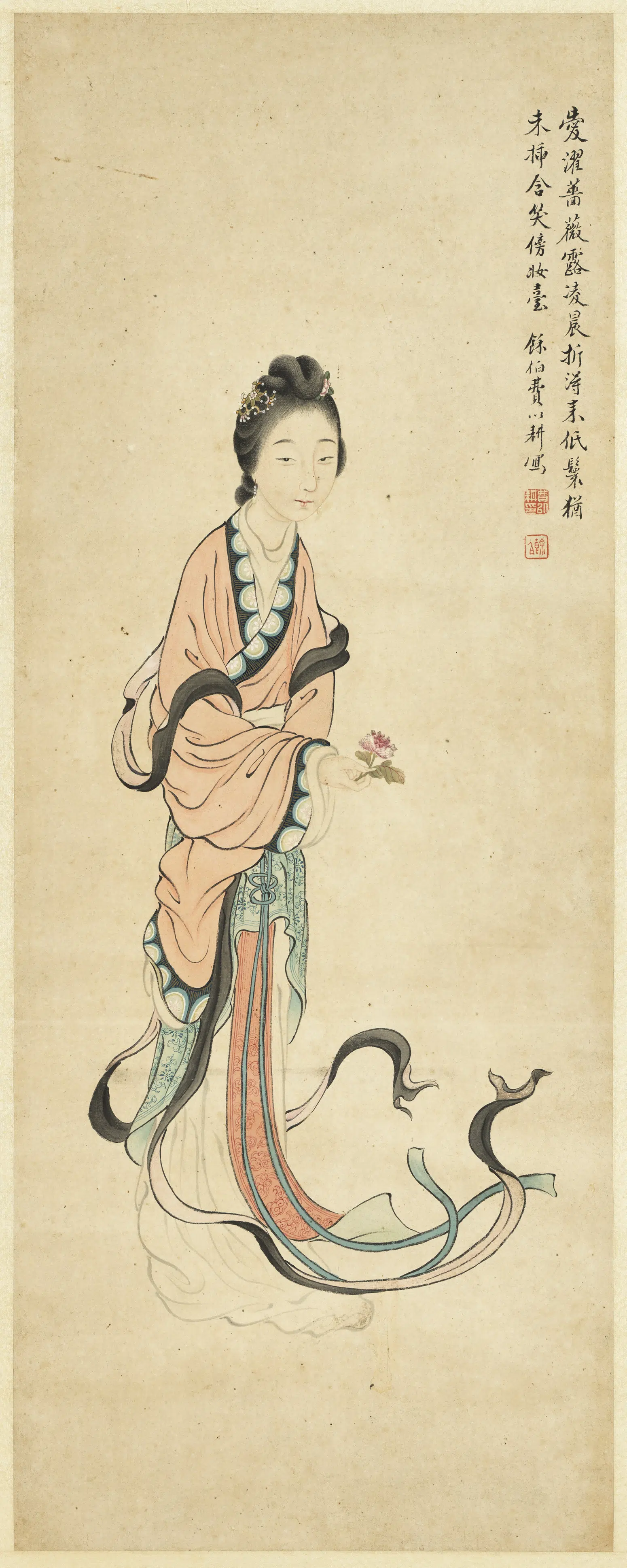 清代【费以耕】《仕女图轴》