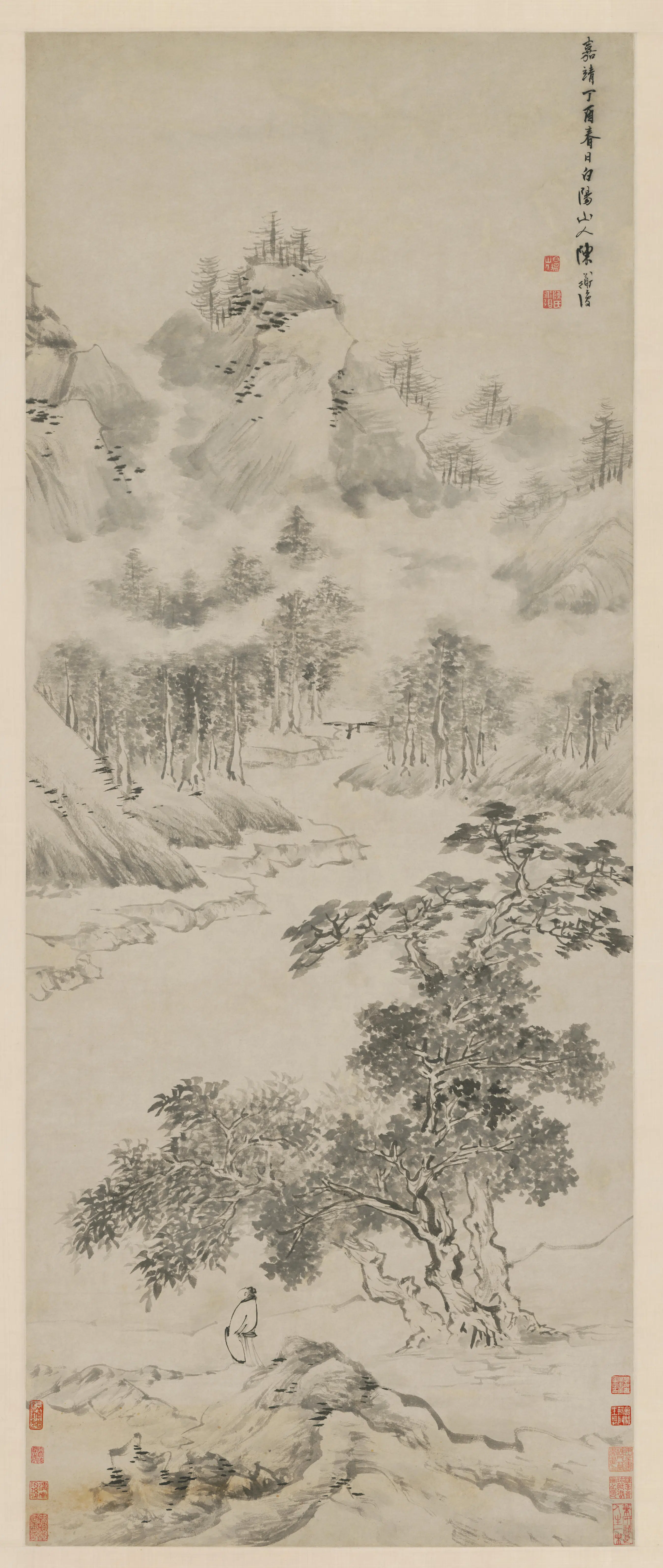 明朝【陈淳（道复）-可能重复】《陈道復墨笔山水图轴》