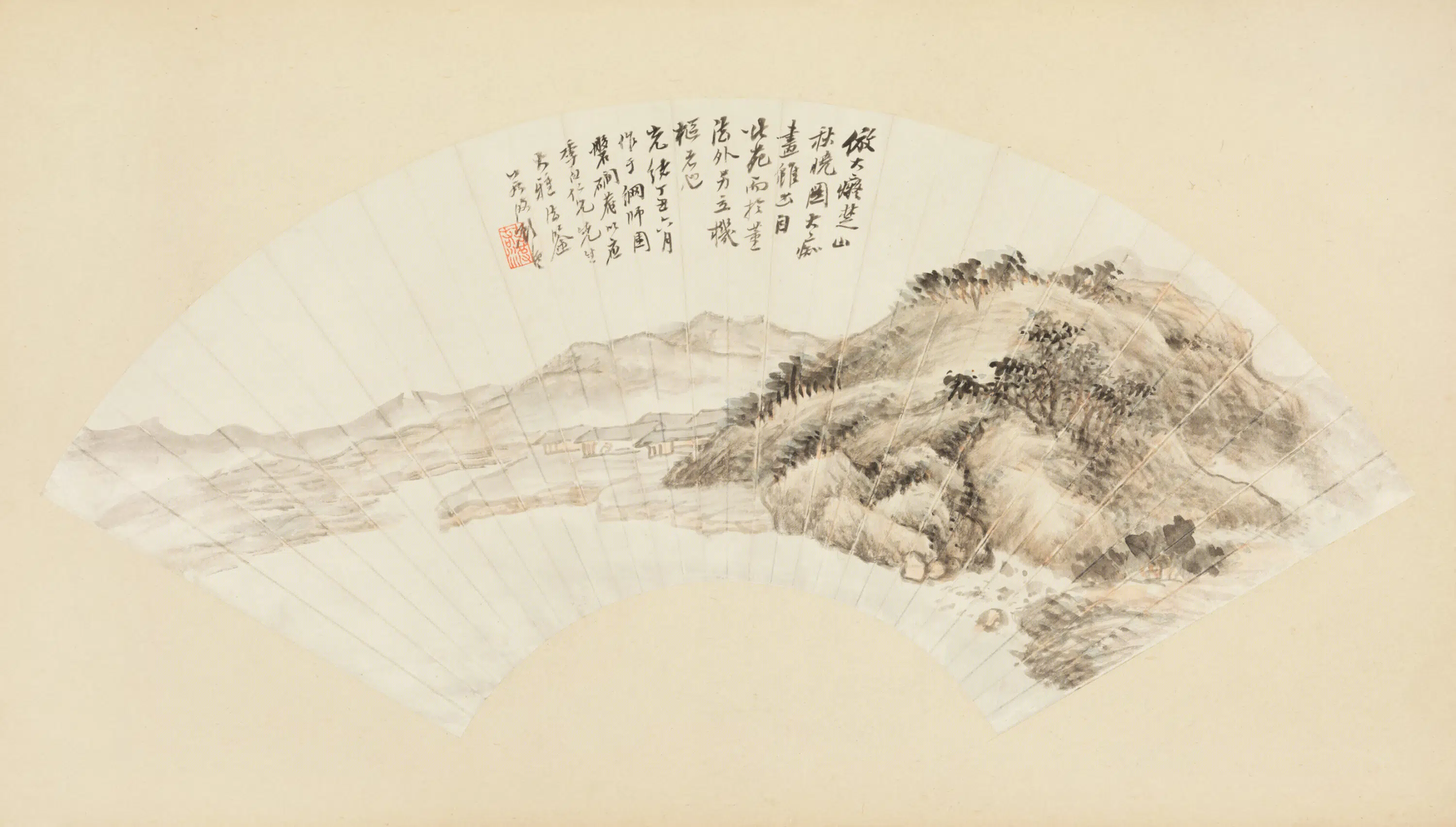 清代【顾沄】《楚山秋晓图扇》