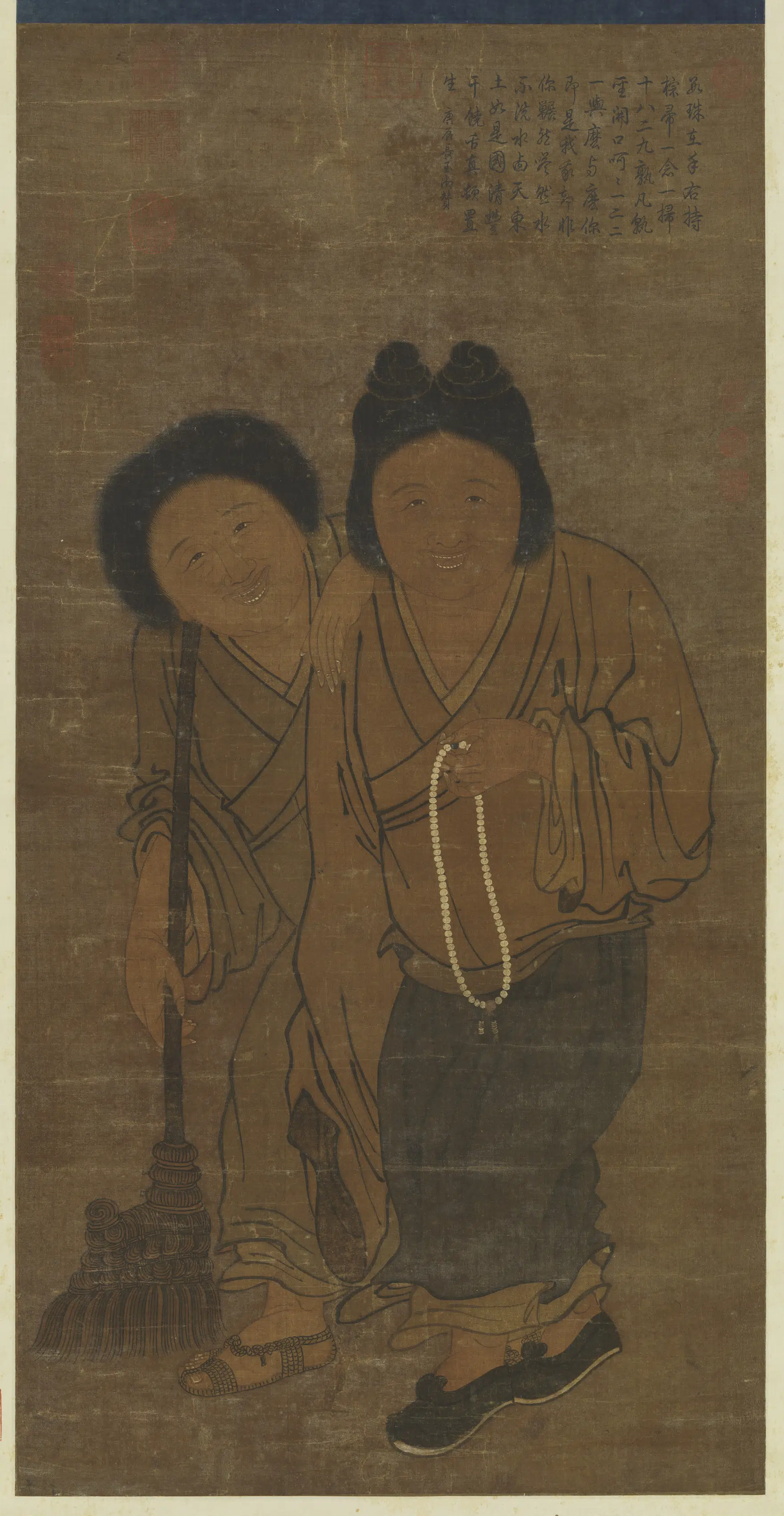 元代《元人画寒山拾得像图轴》