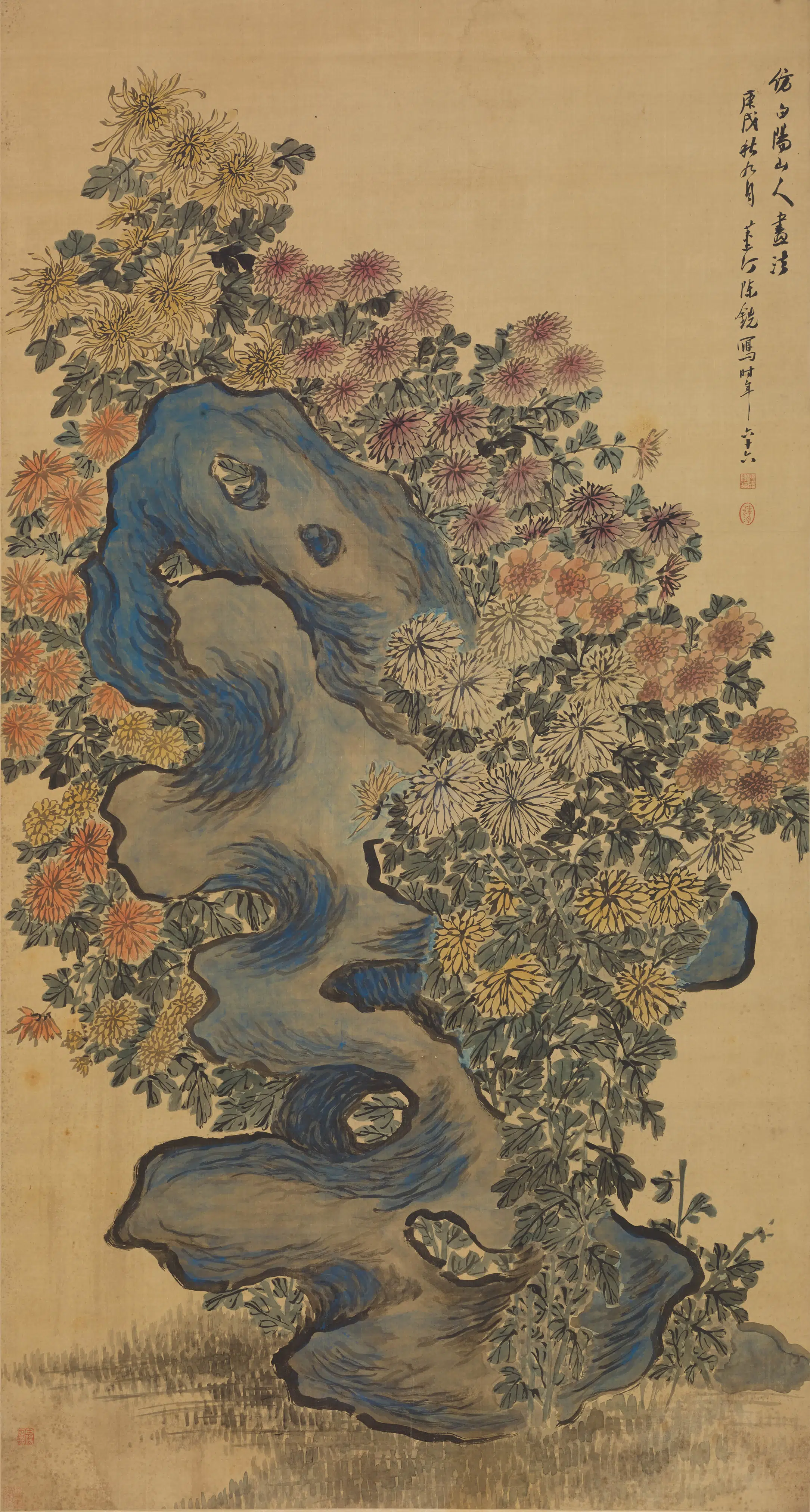 清代【陈铣】《仿白阳菊花图轴》