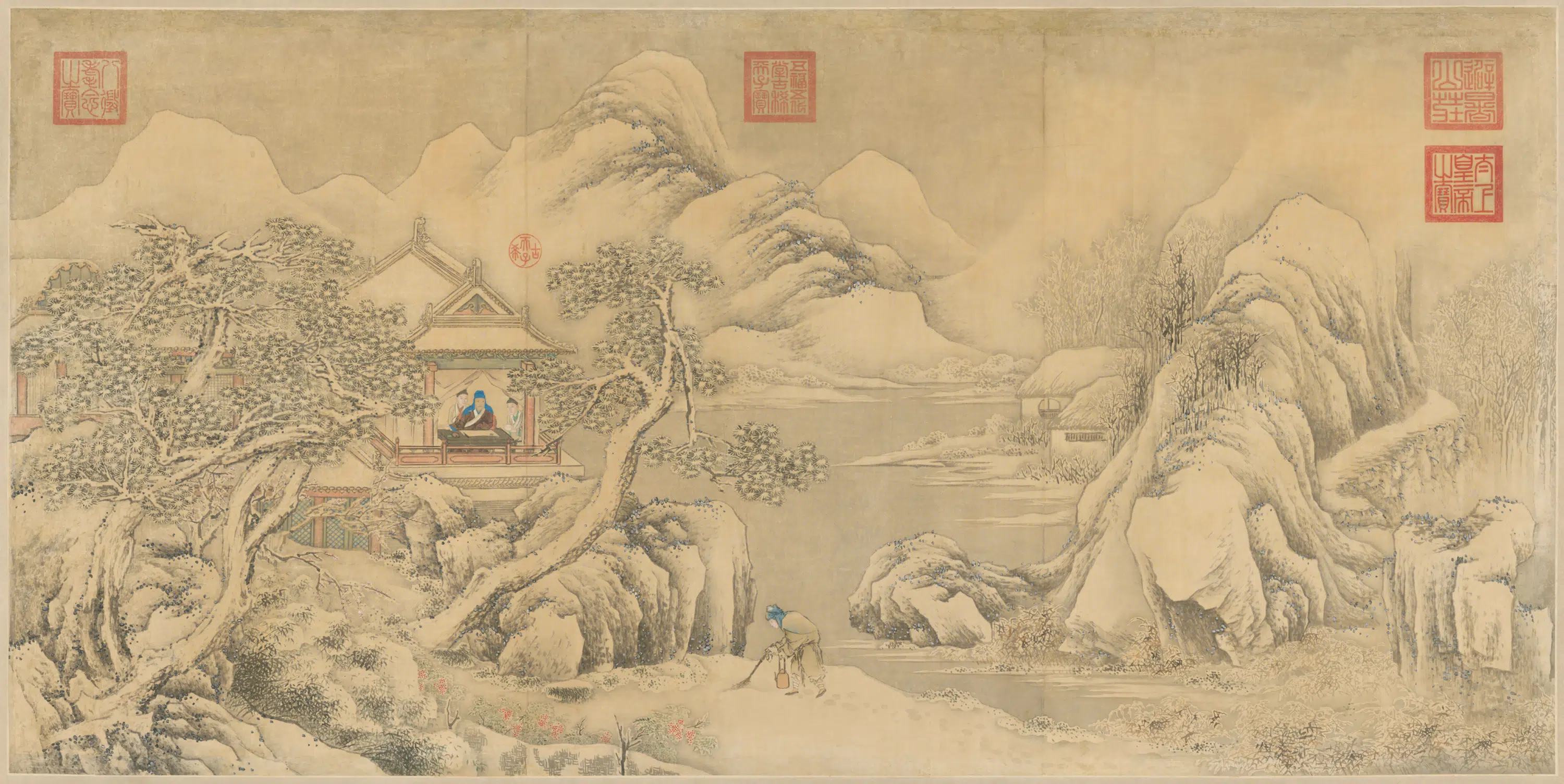 清代【爱新觉罗弘历-乾隆-清高宗】《清人画弘历赏雪图轴》