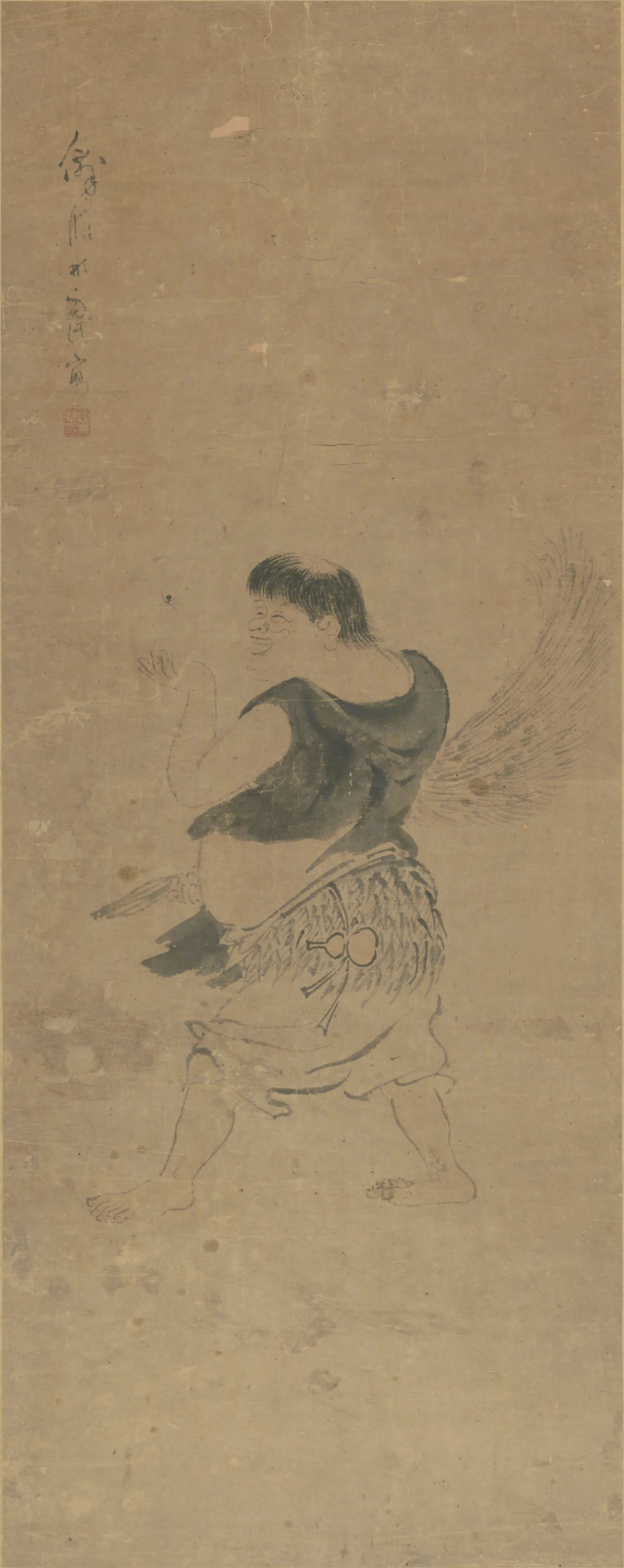 清代【谢彬】《戏蛛仙人图轴》