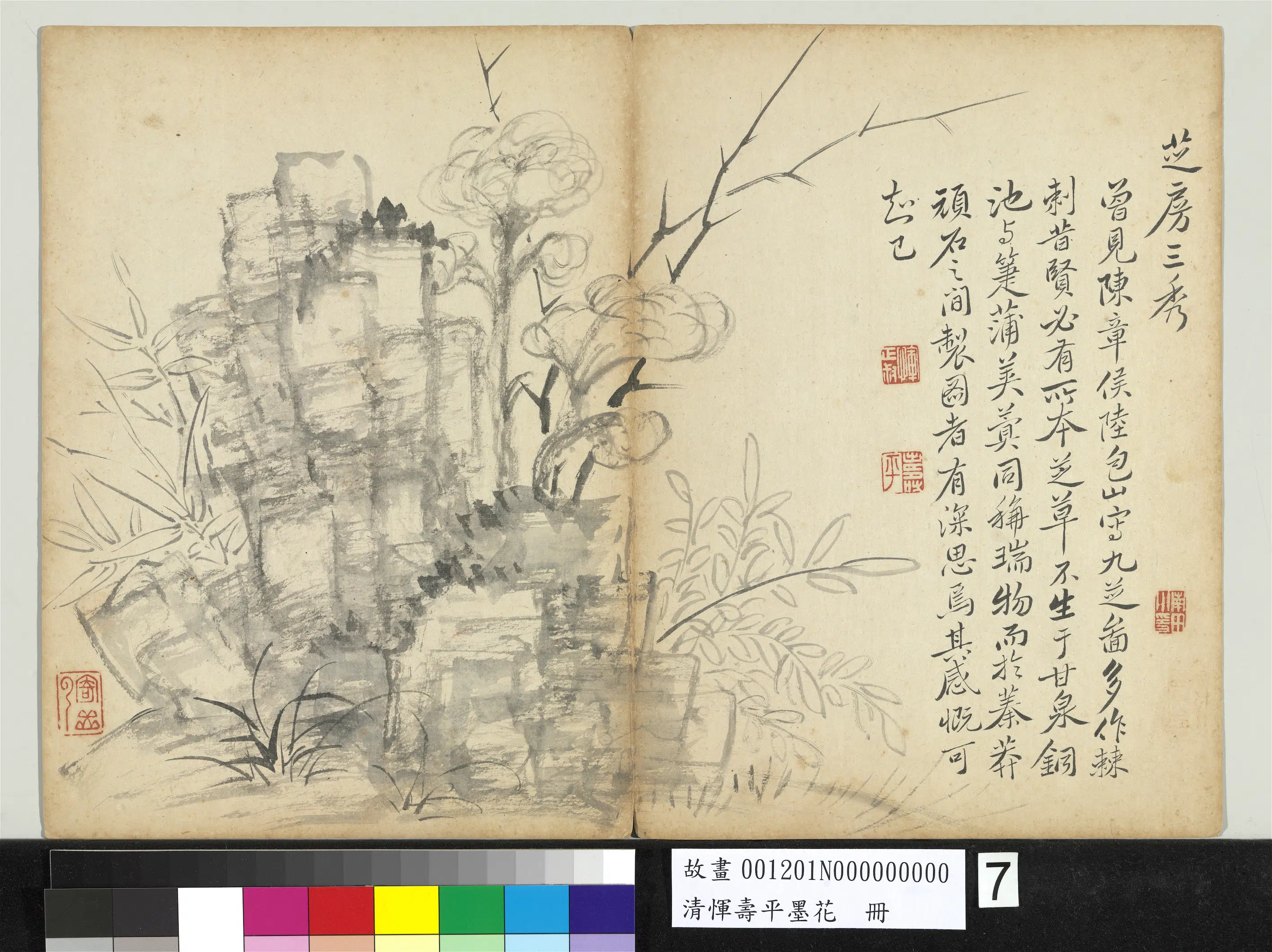 清代【恽寿平】《墨花册-芝草竹石》