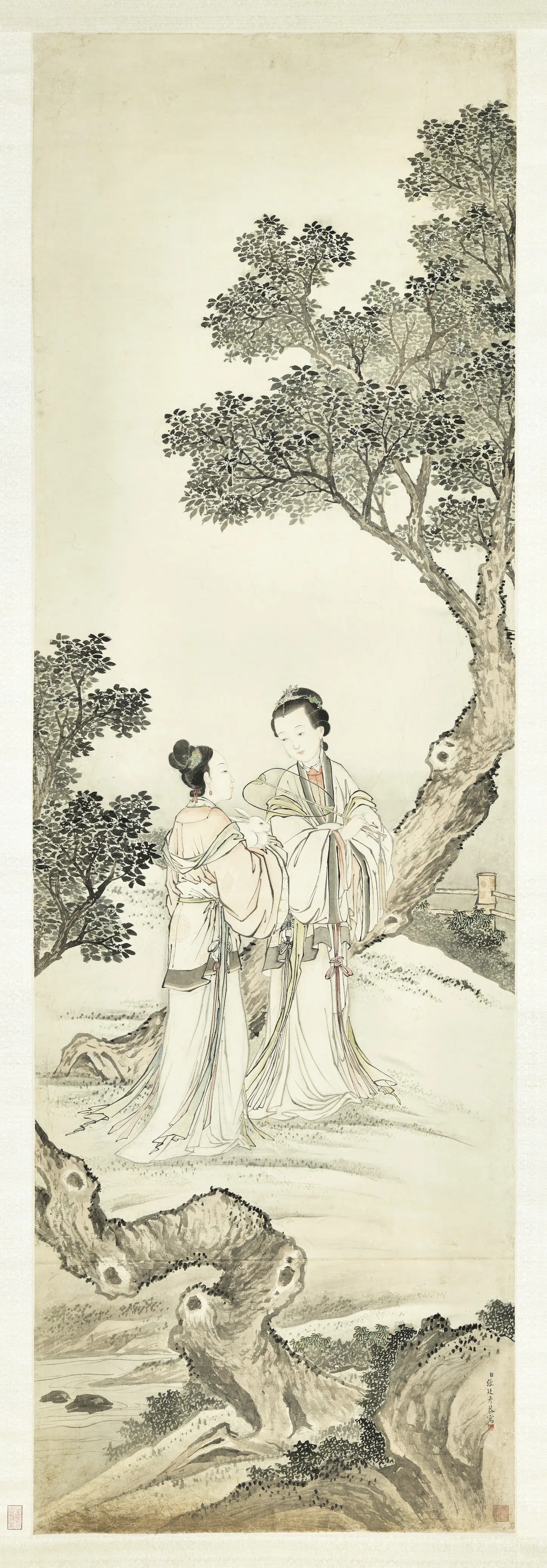 清代【张廷彦】《青女素娥图轴》