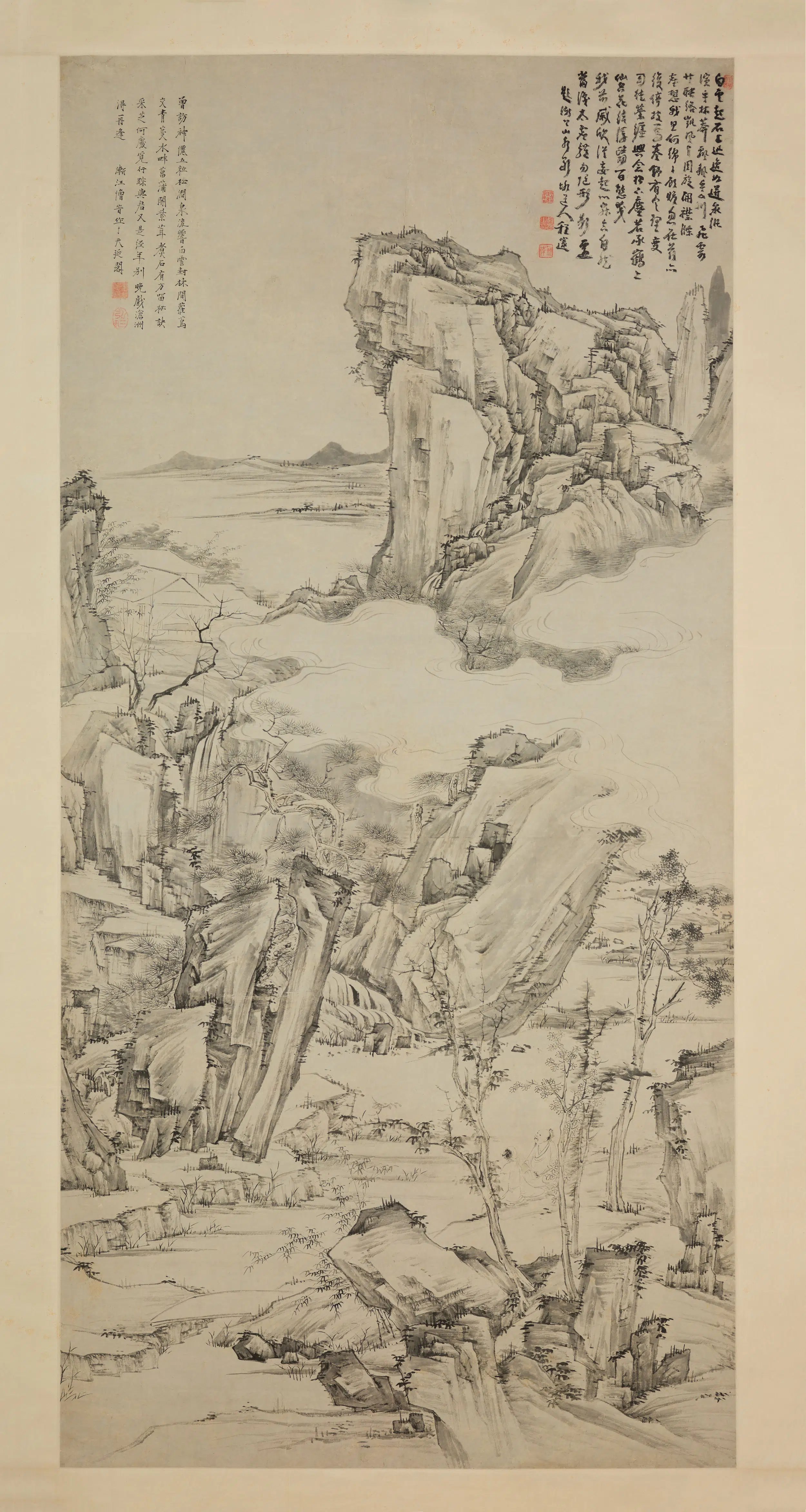 清代【弘仁】《松涧观云图轴》