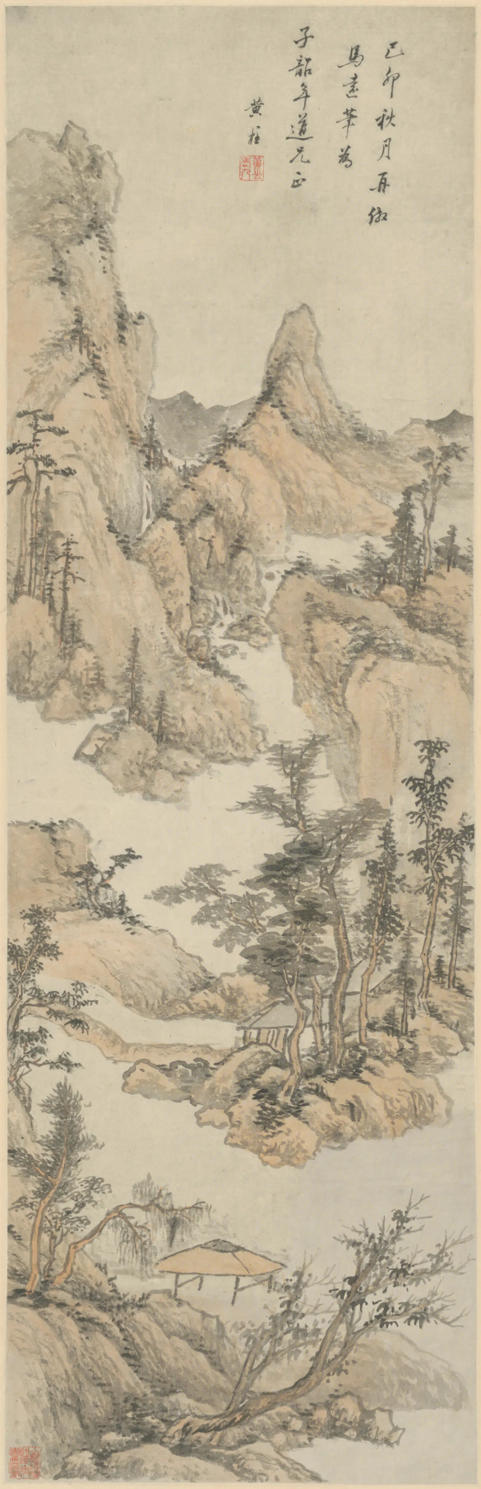 明朝【黄柱】《溪山亭子图轴》