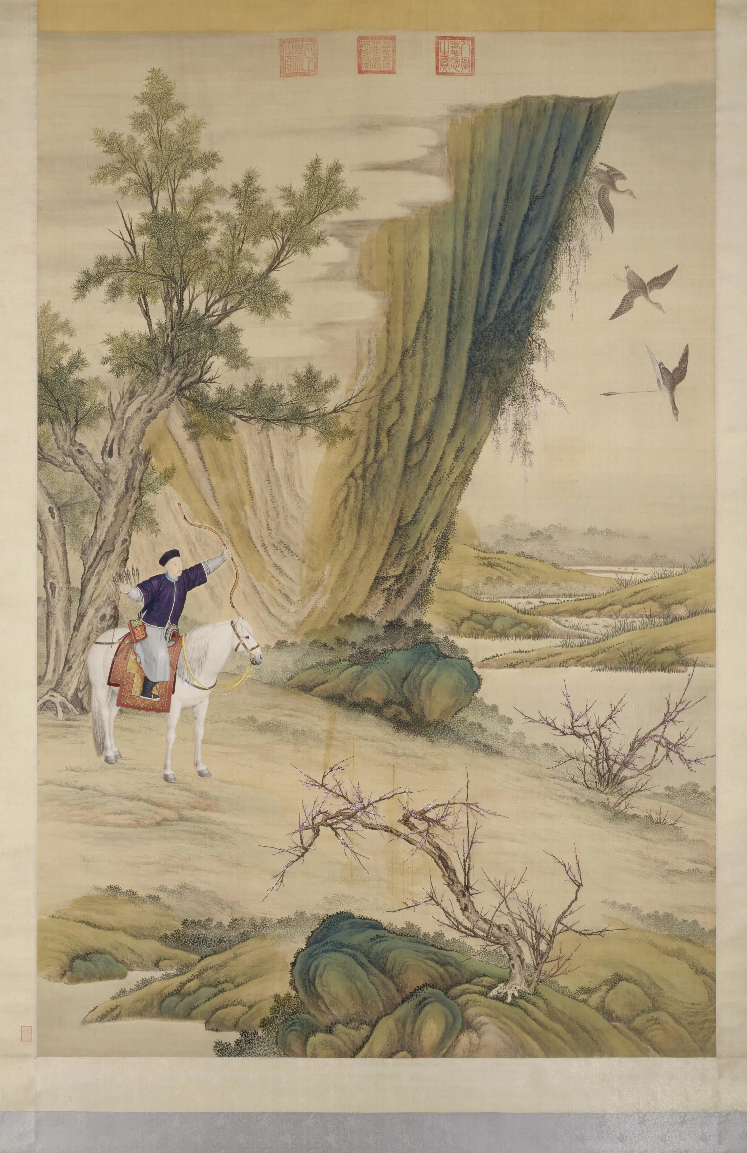 清代【郎世宁】《乾隆皇帝落雁图轴》