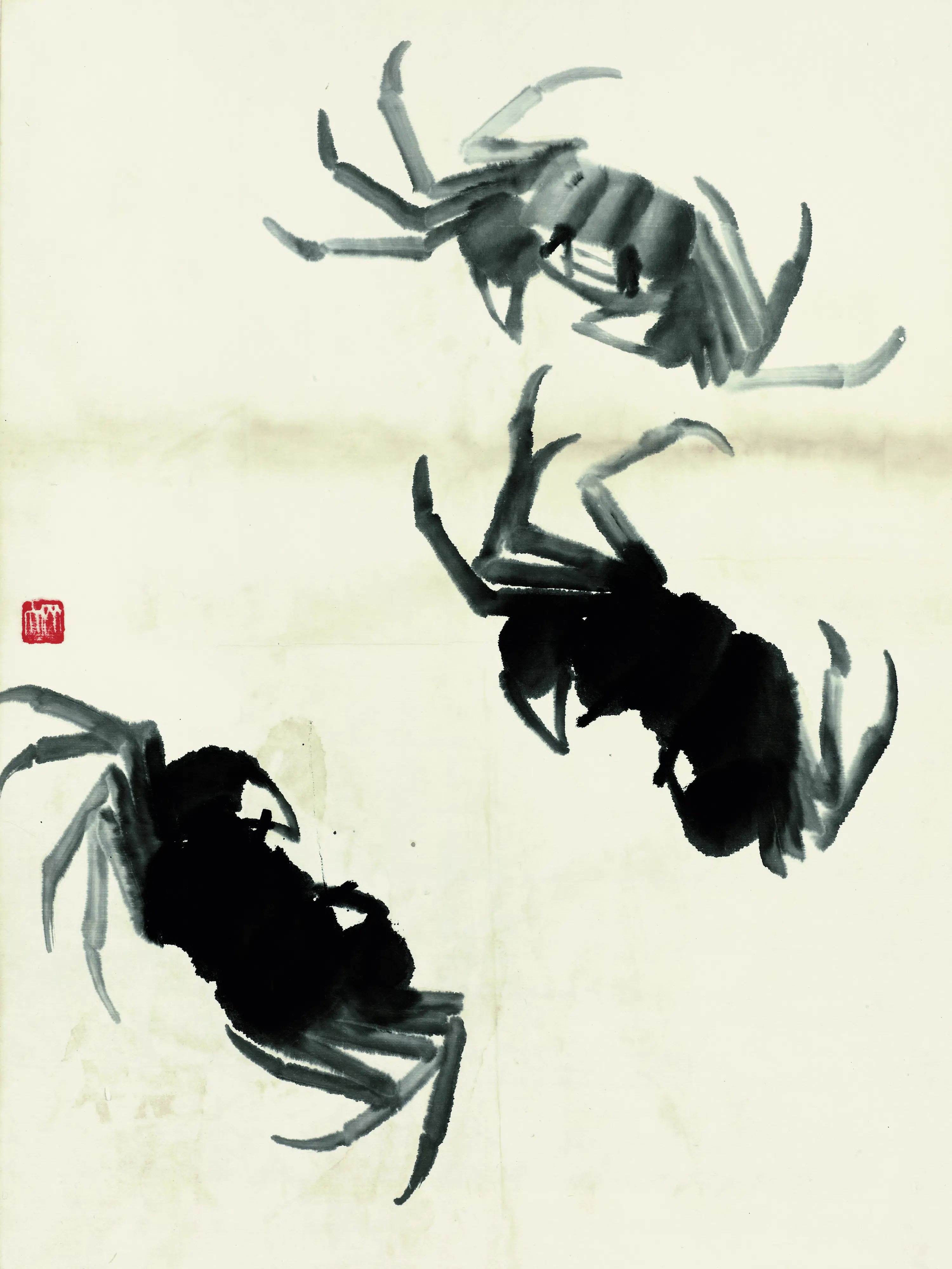 近现代【齐白石】《鱼虾册页三只墨蟹-1》