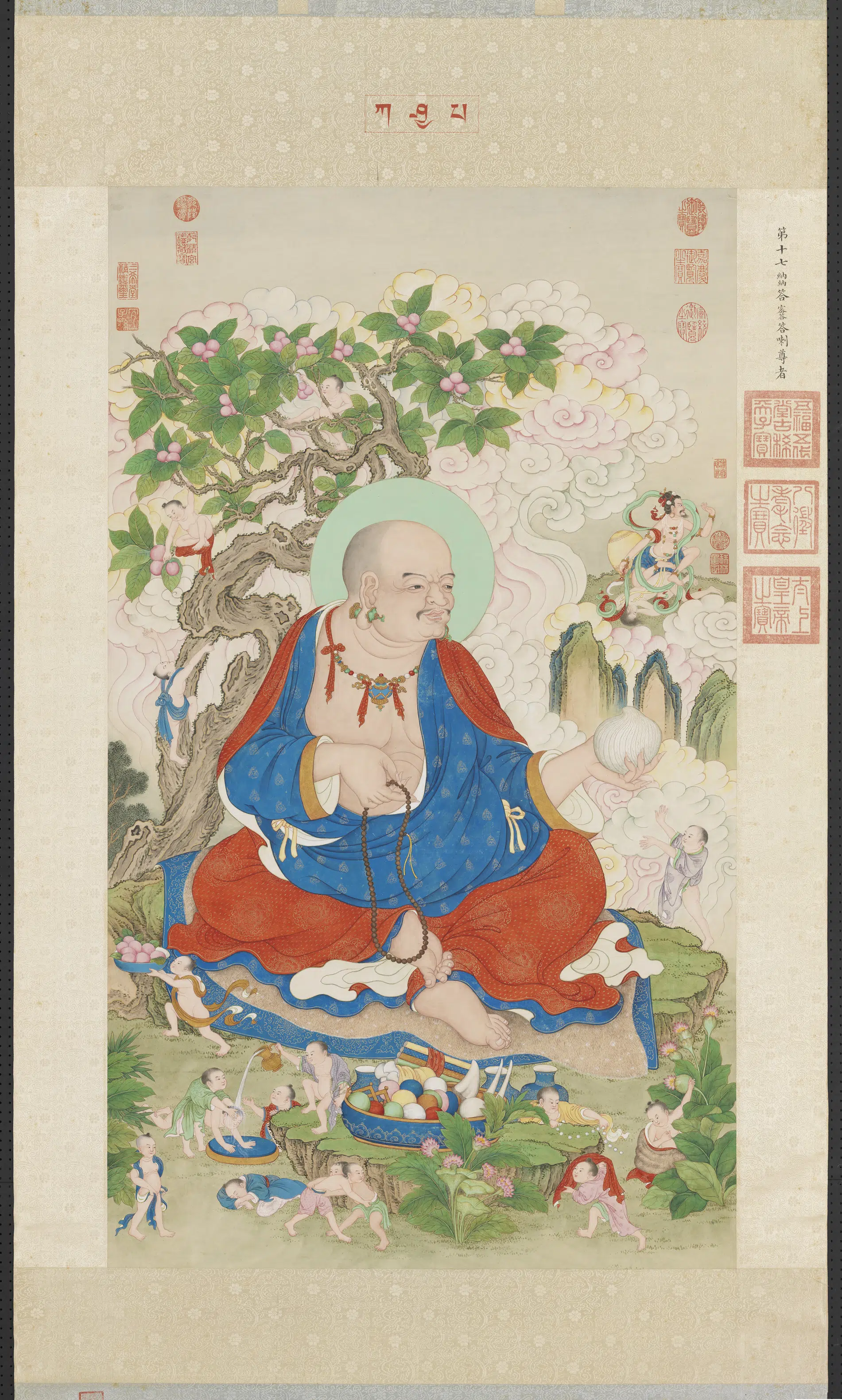 清代【姚文瀚】《画第十八嘎沙鸦巴达喇玛尊者图轴》