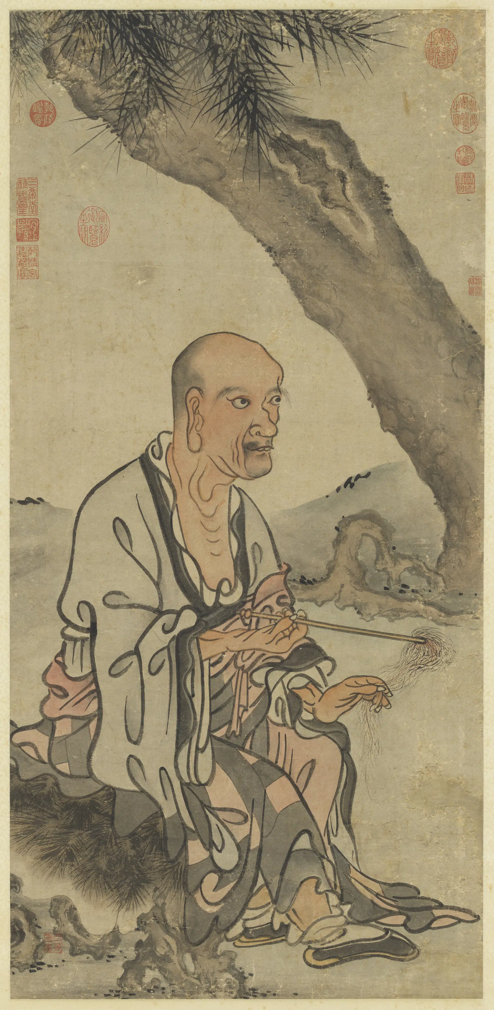 元代《元人画应真像（三）图轴》