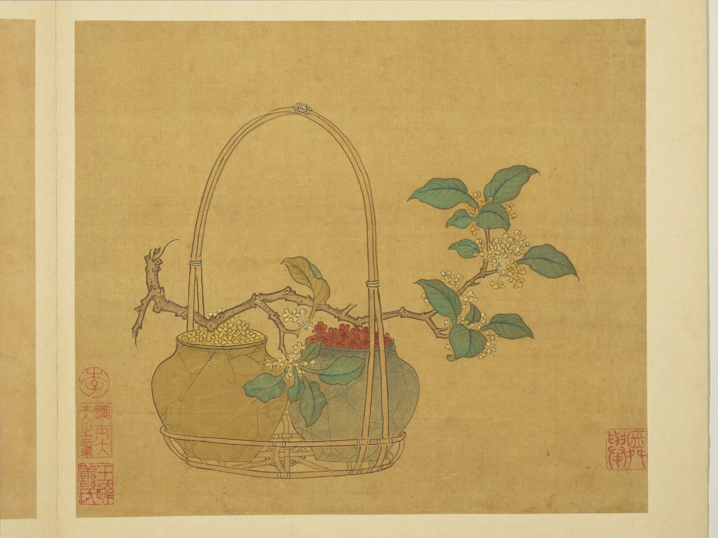宋-元朝【钱选】《画花篮图册-桂花》
