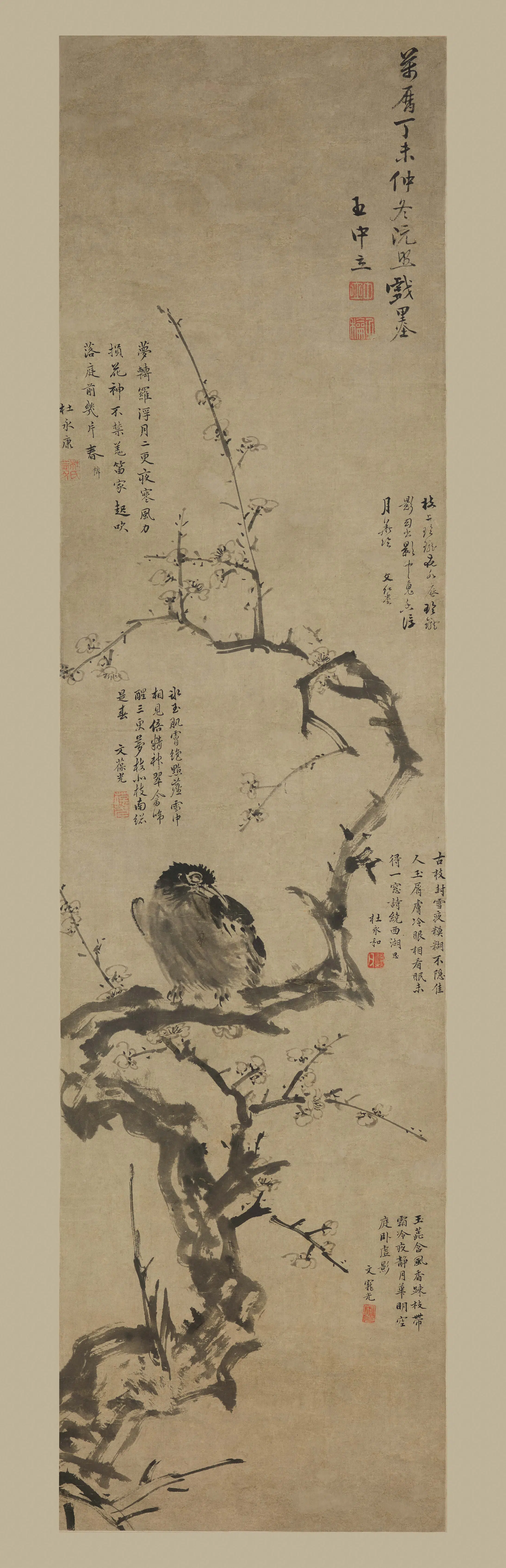 明朝【王子和】《梅花鸜鹆图轴》