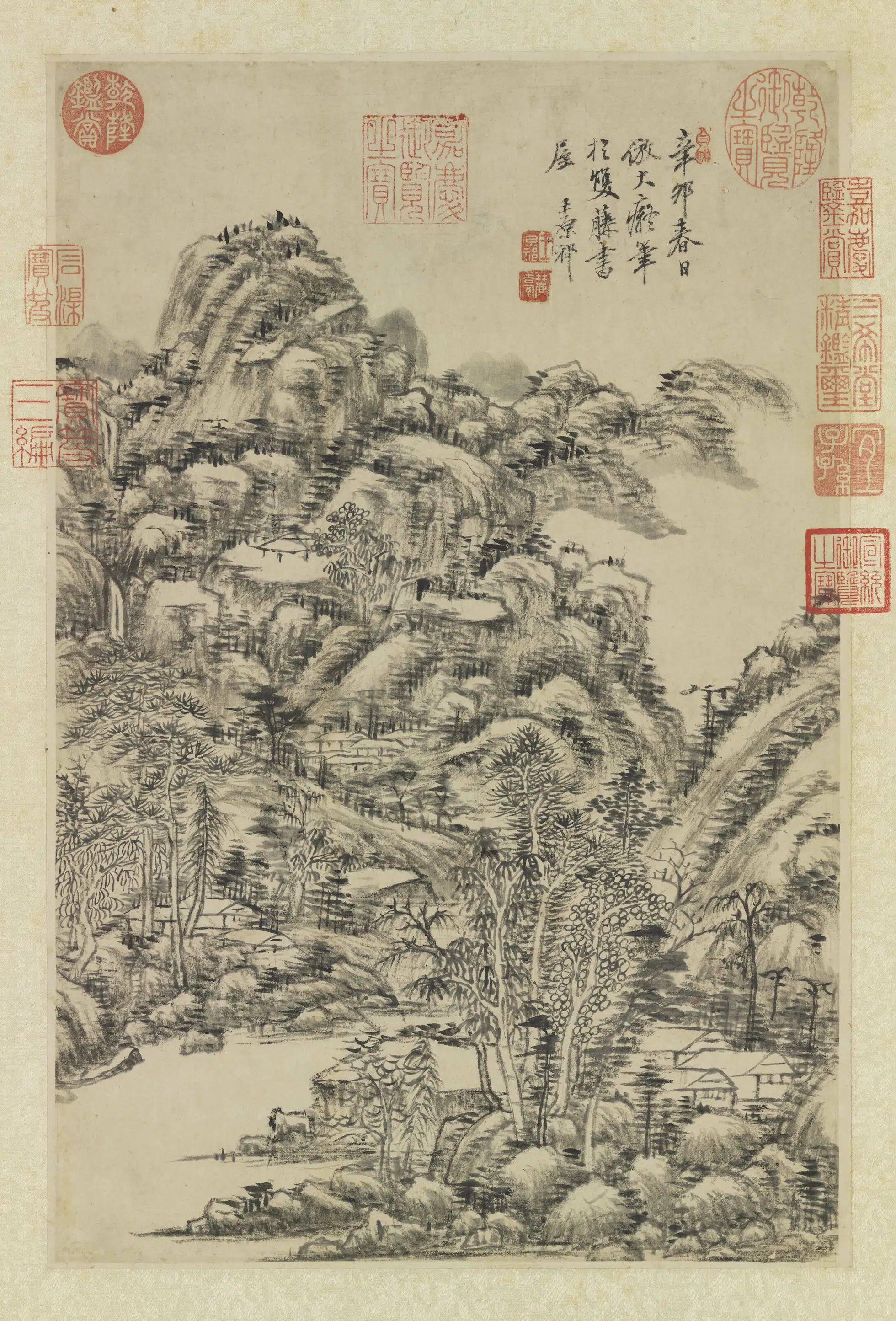 元【黄公望】《清_王原祁_仿黄公望山水轴-4》