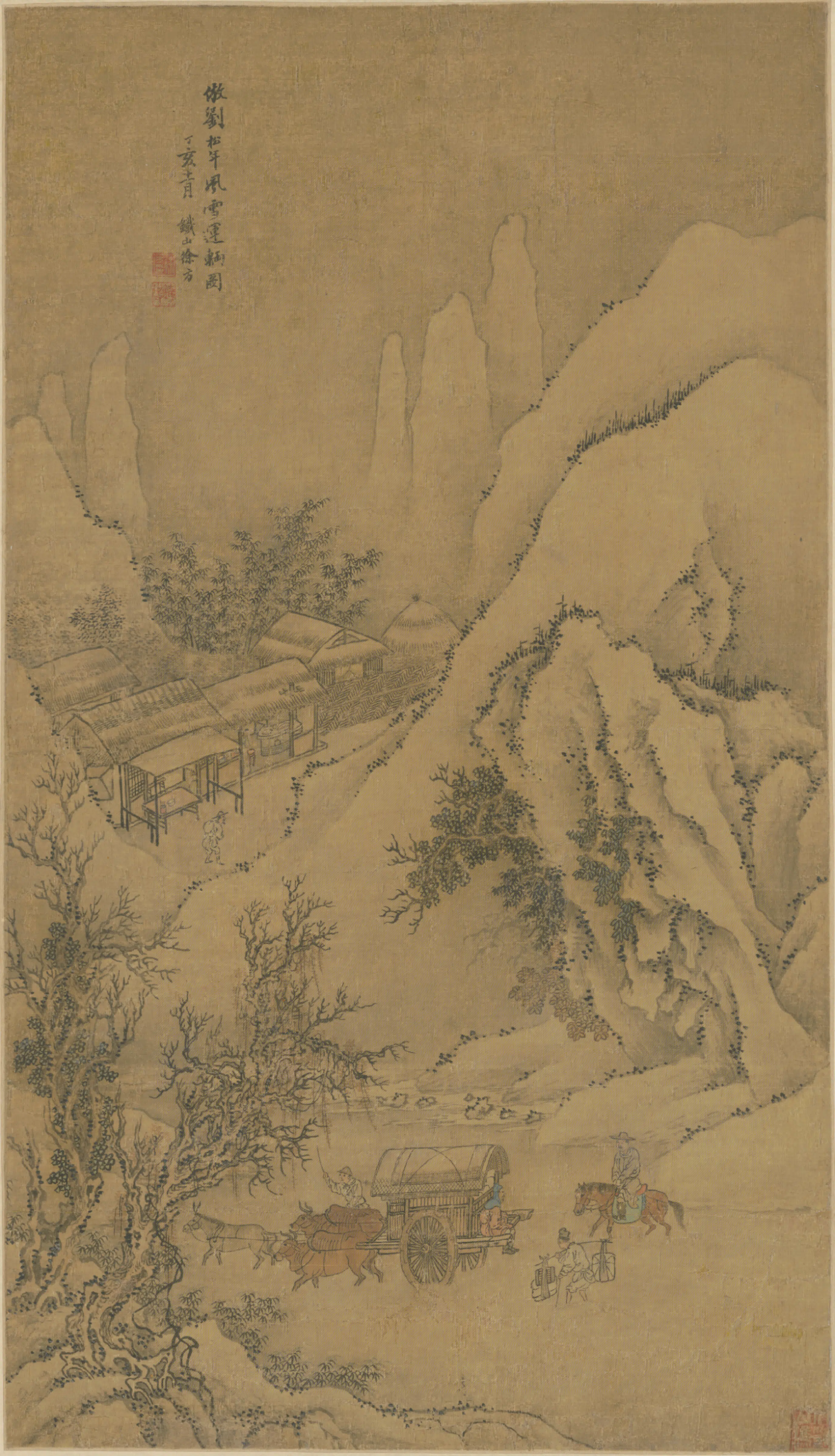 清代【徐方】《风雪运辆图轴》