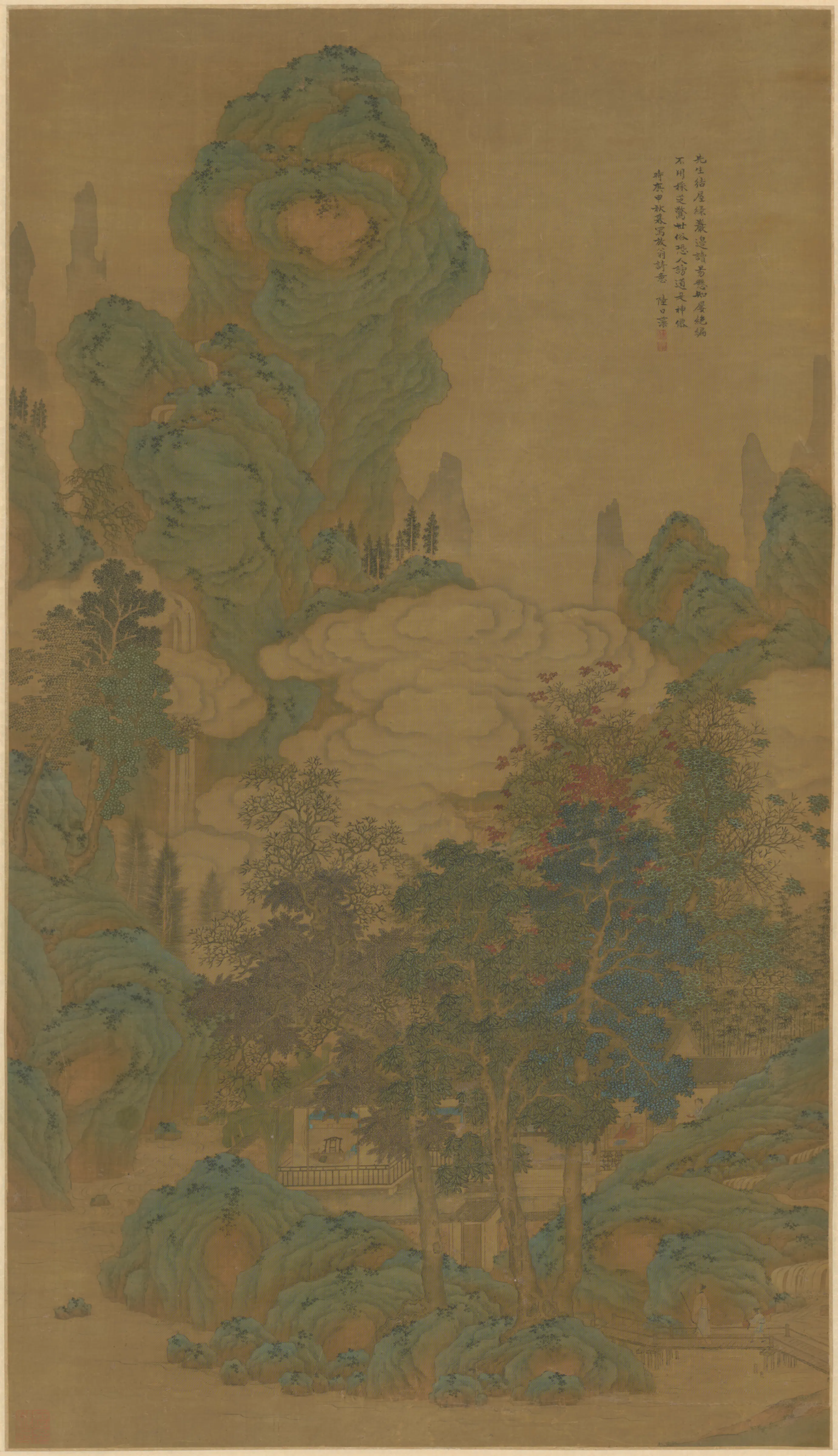 清代【陆日藻】《画放翁诗意山水轴》