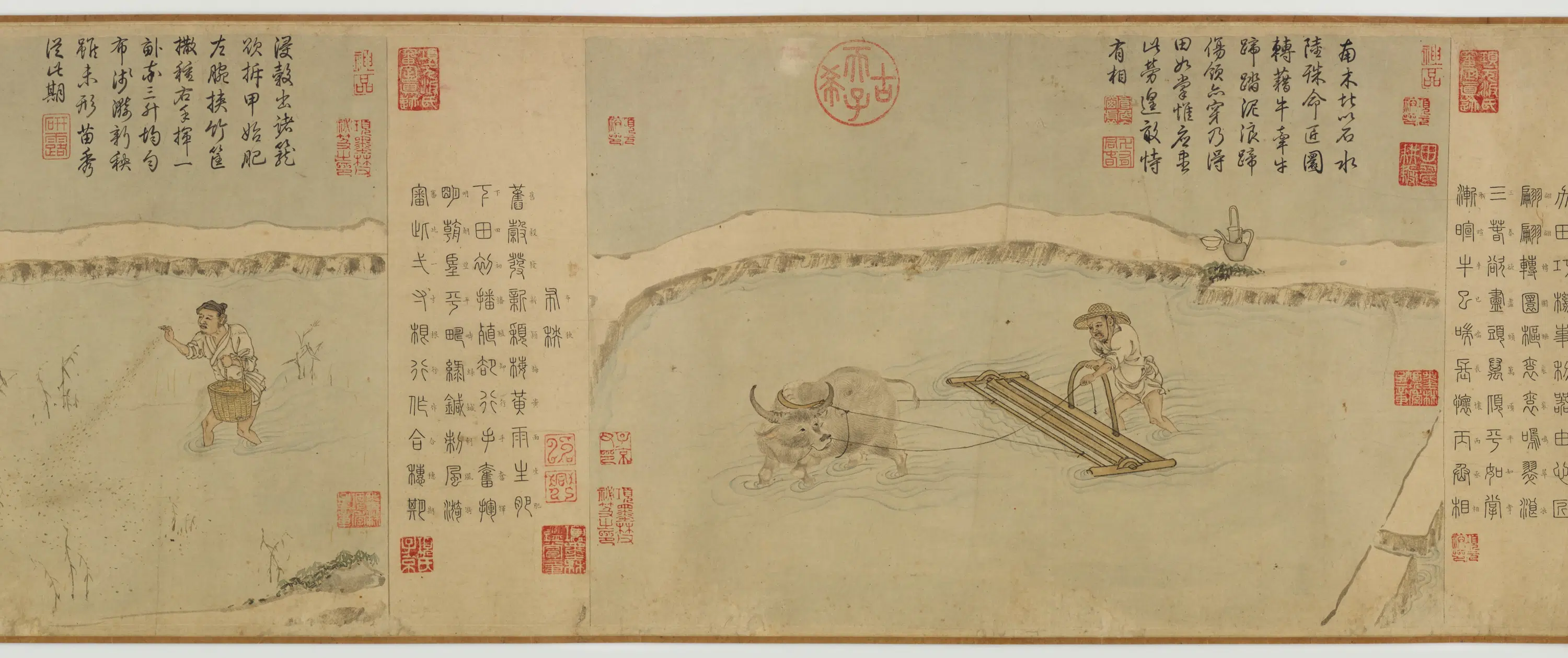 元朝【程棨】《摹楼璹耕作图卷》 第7张