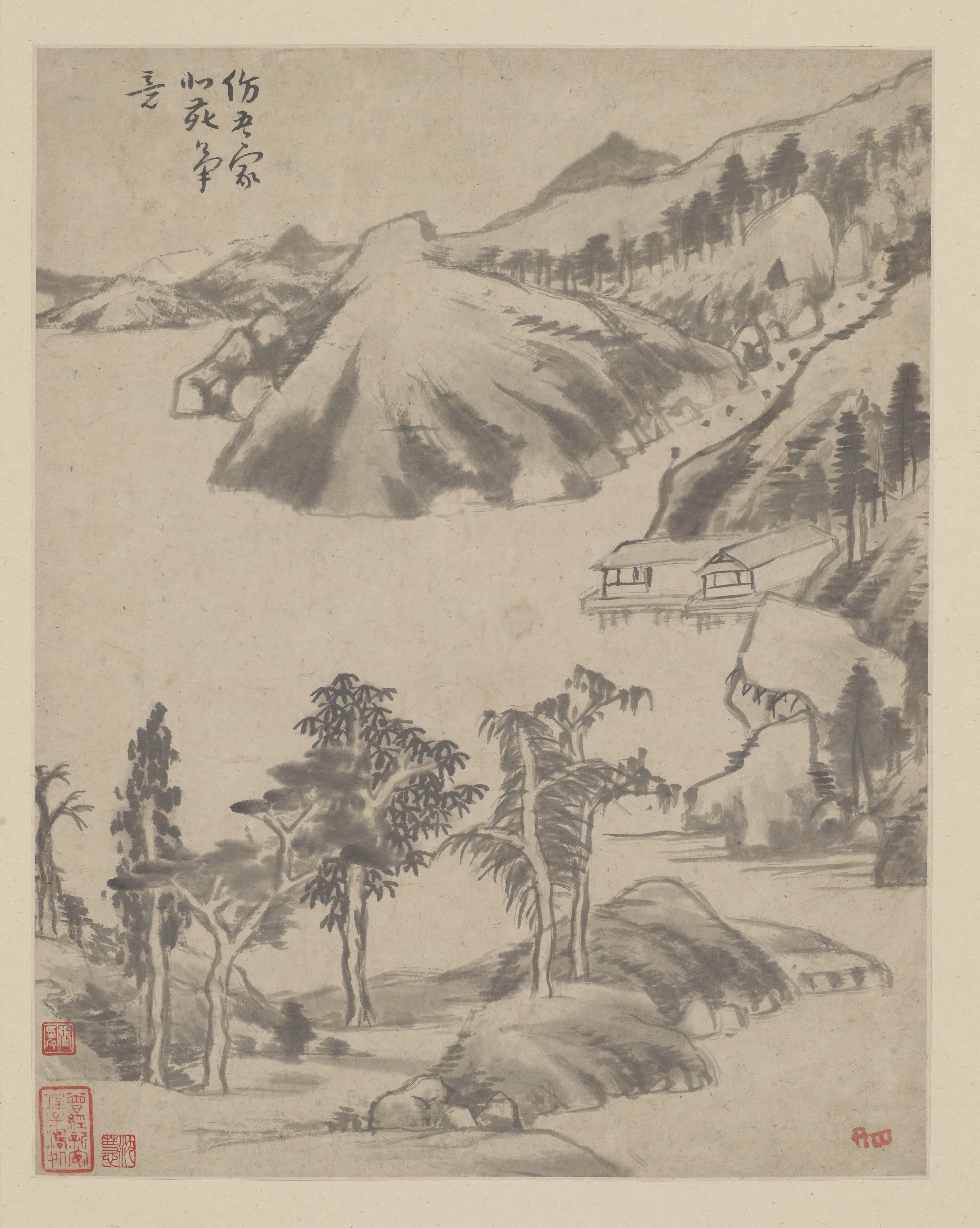 清朝【朱耷】《抚董其昌《临古山水》(册页)-3》