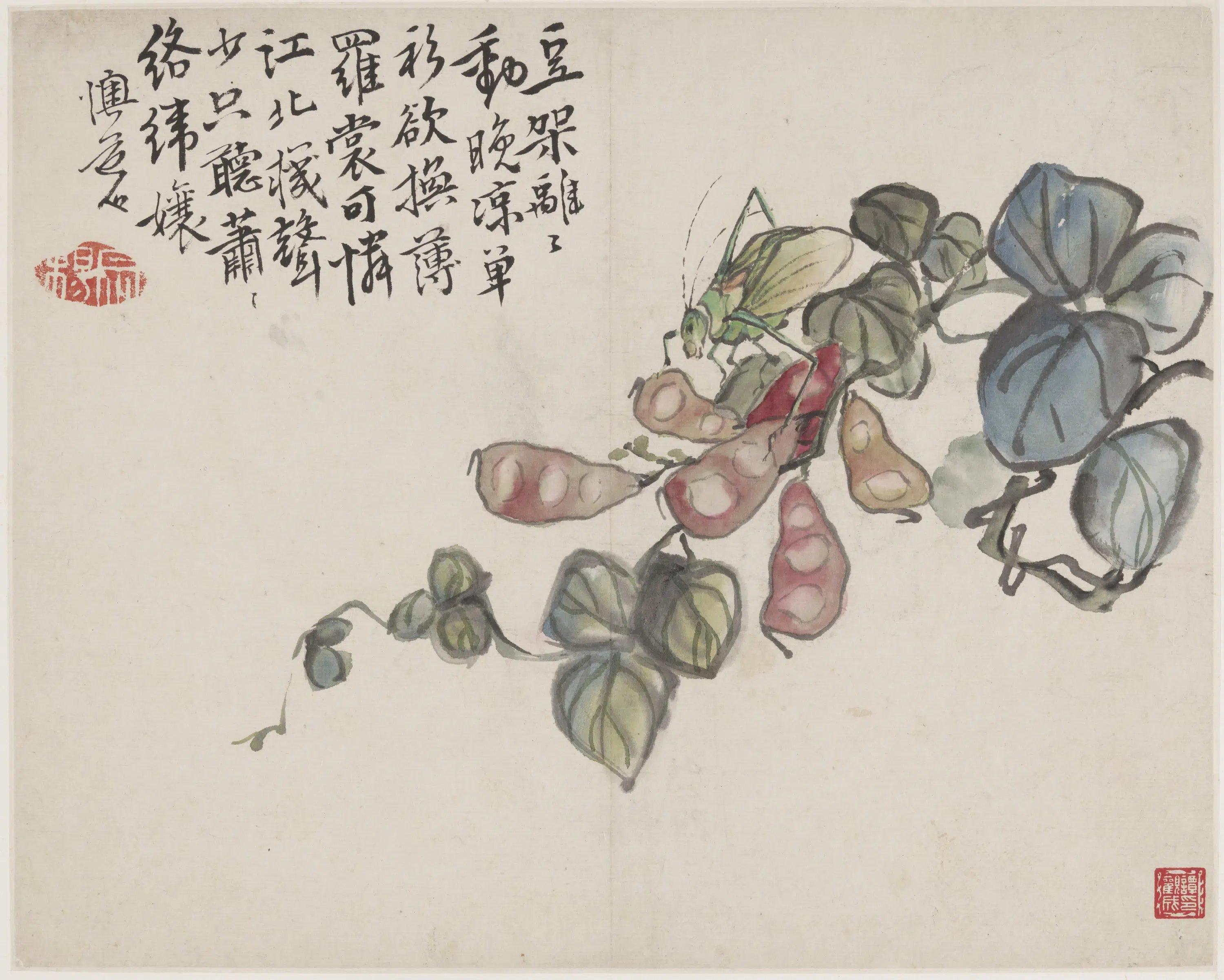 清朝【李鳝（鳝善）】《豆荚促织图》