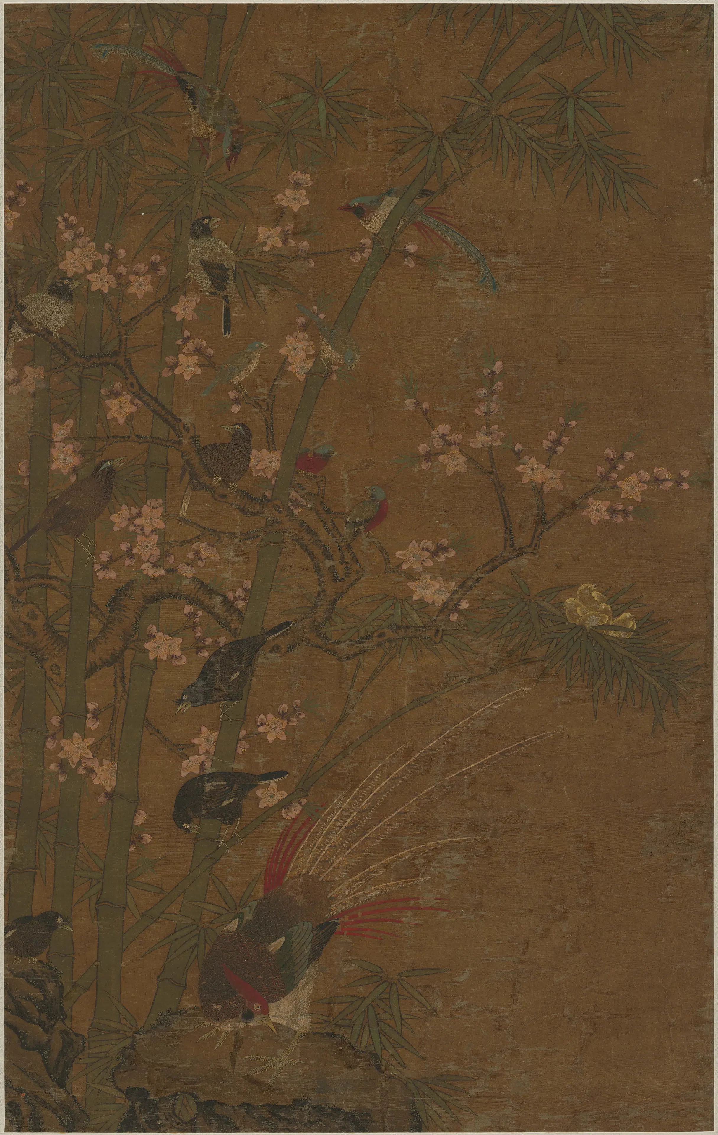 清代【佚名】《明代宫廷花鸟立轴》