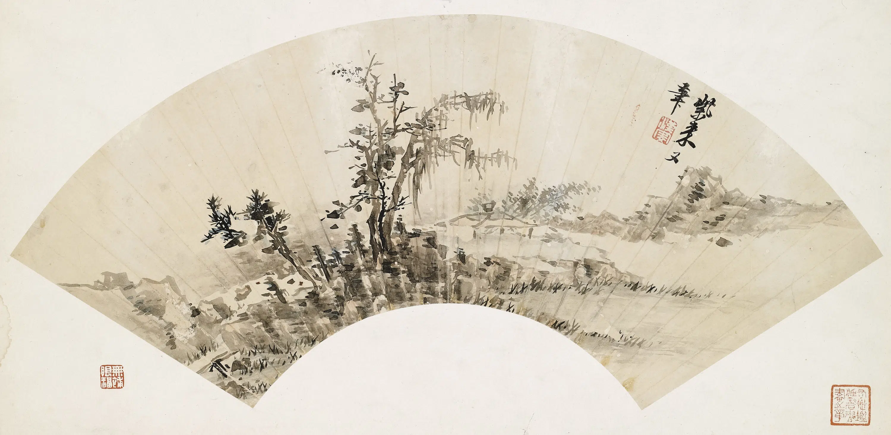 清代【米汉雯】《溪山亭子扇面》 第1张 清代【米汉雯】《溪山亭子扇面》 第1张
