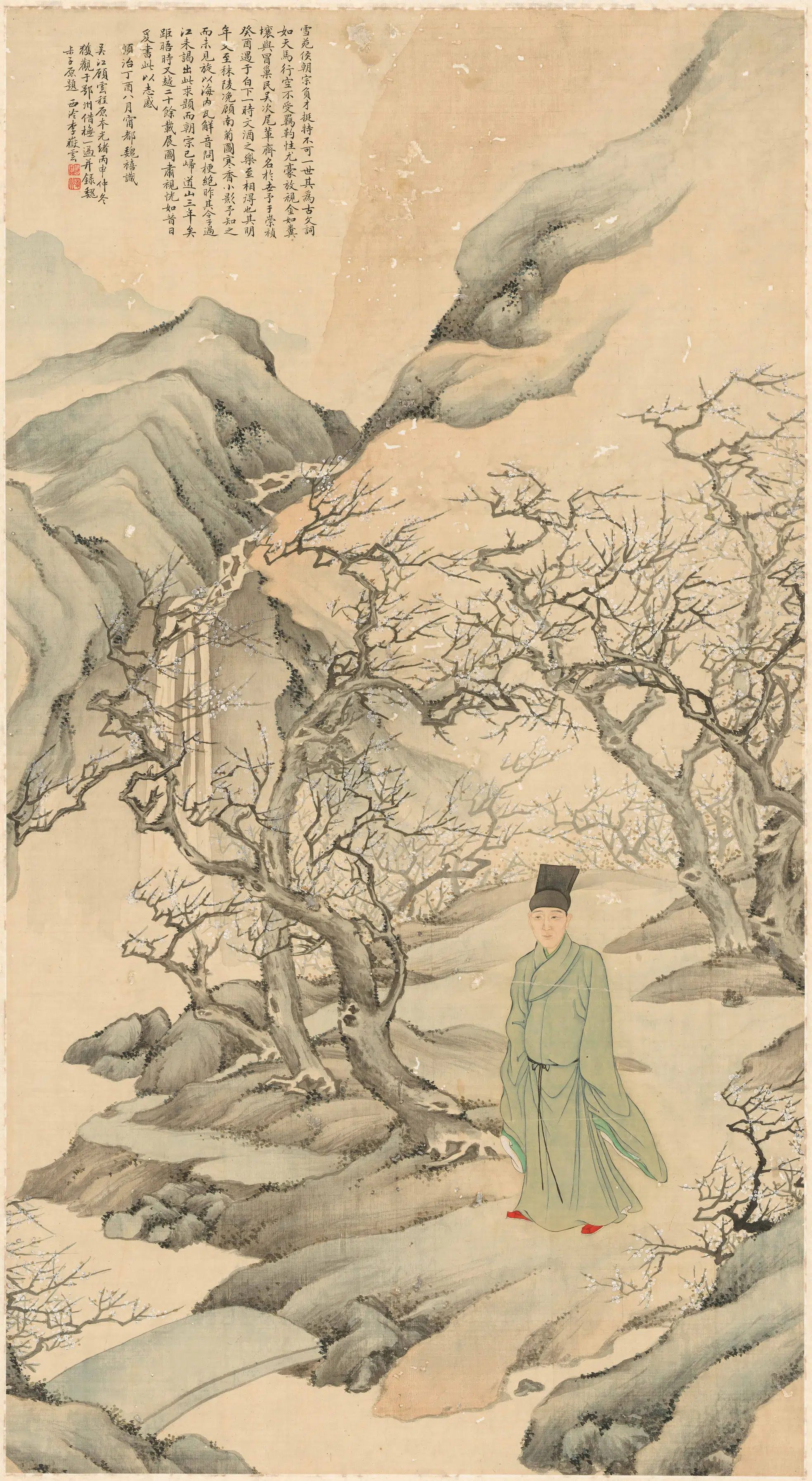 清代【佚名】《侯方域观梅图》