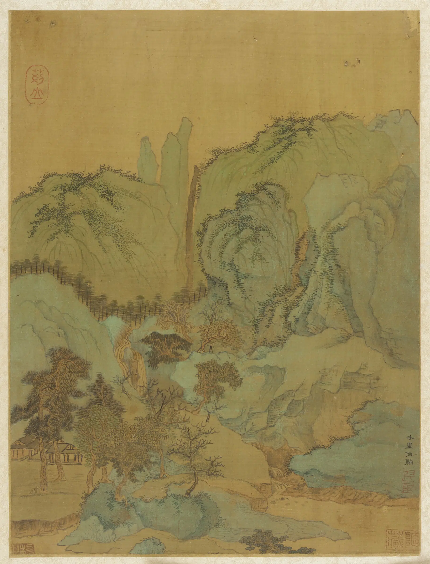 宋朝【赵伯驹】《圆山溪瀑山居图》
