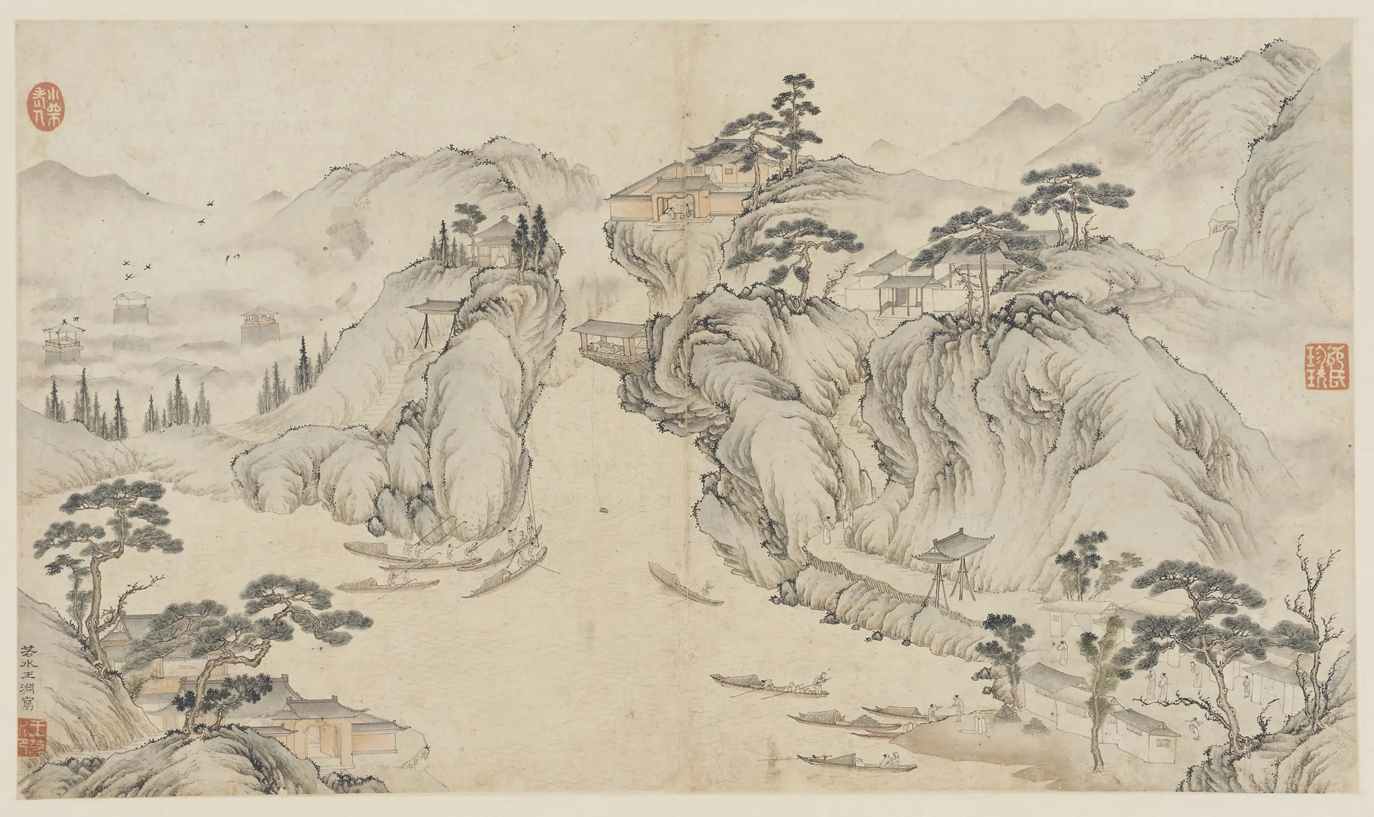 元朝【王渊】《江岸山水图》