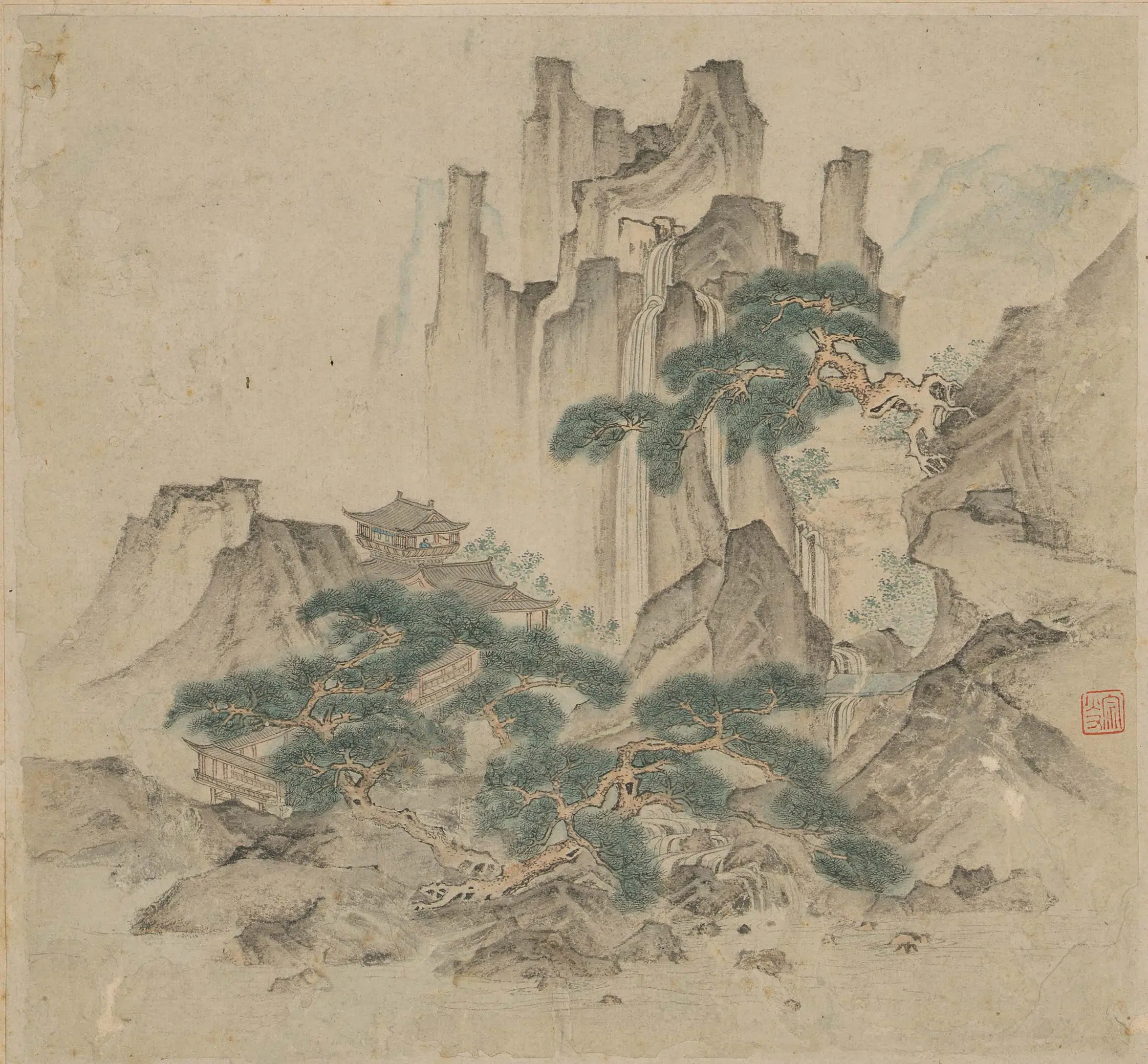 明朝【黄宗炎】《山水斗方三帧》 第3张