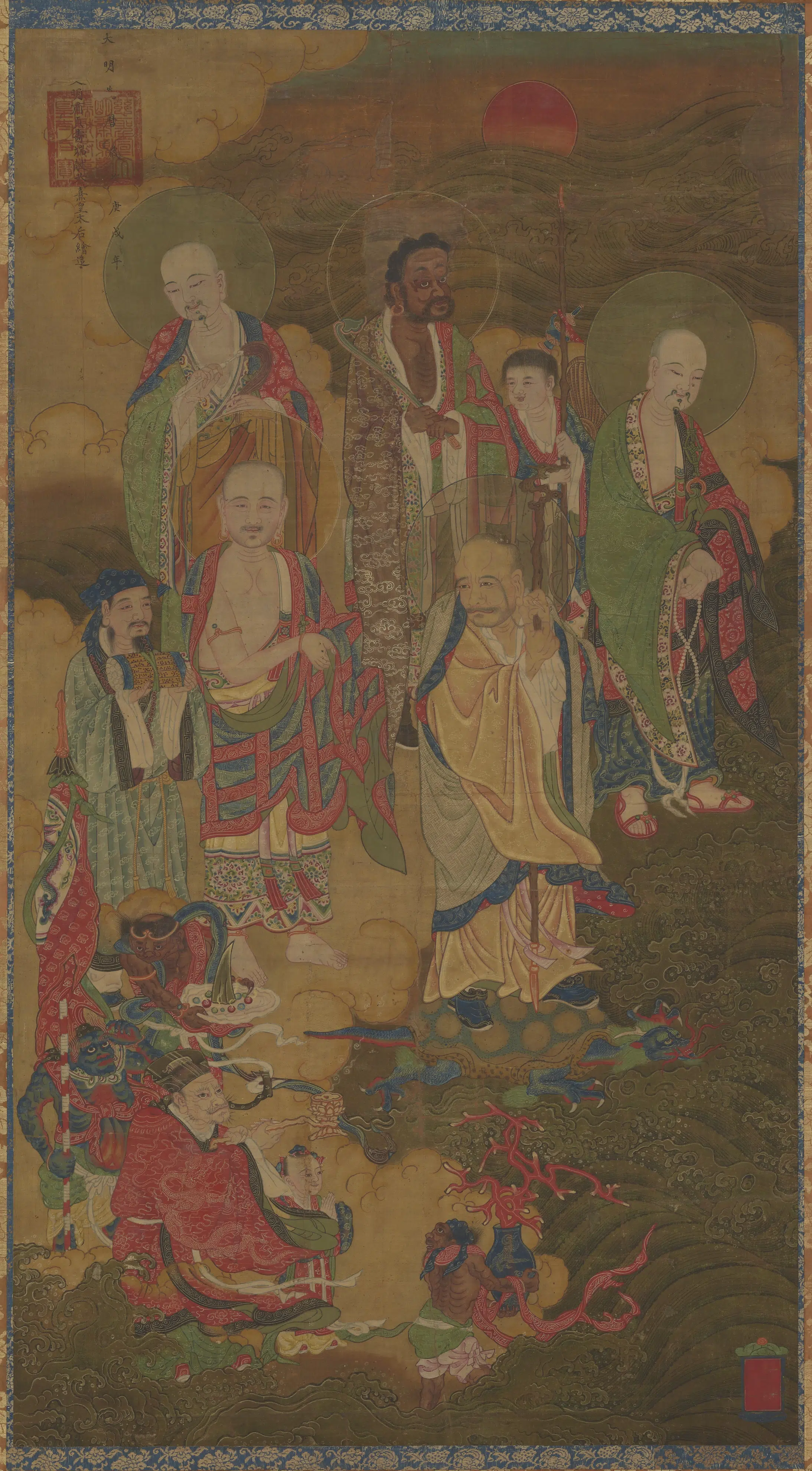 《五罗汉侍从渡海图》