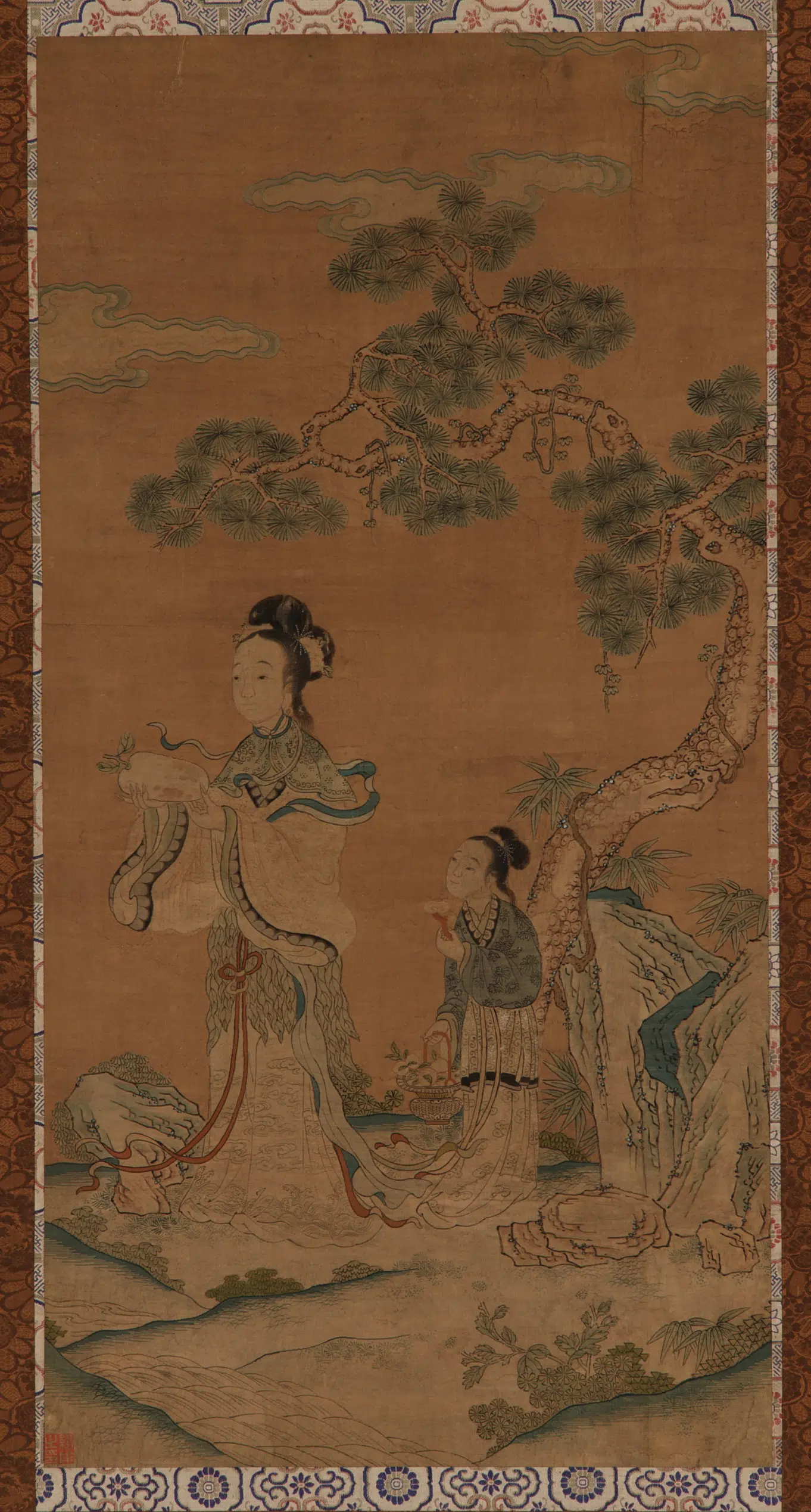 《缂丝松树下女仙侍从图》