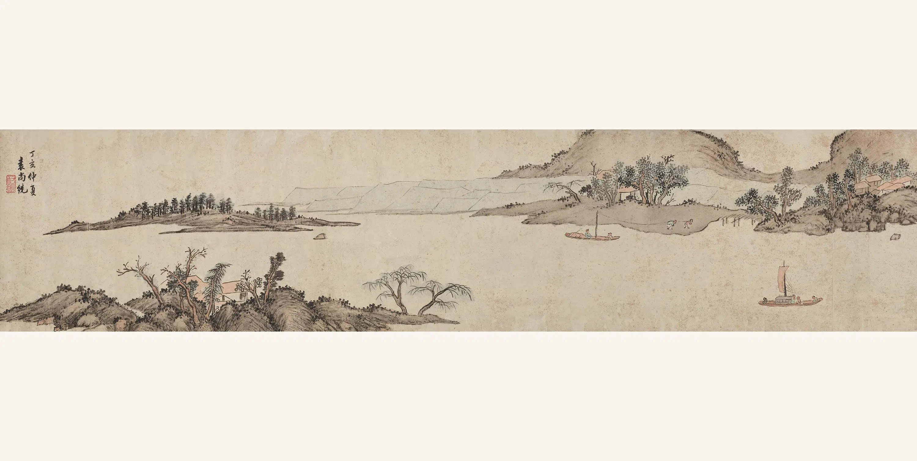 清代【赖镜】《山光帆影图》