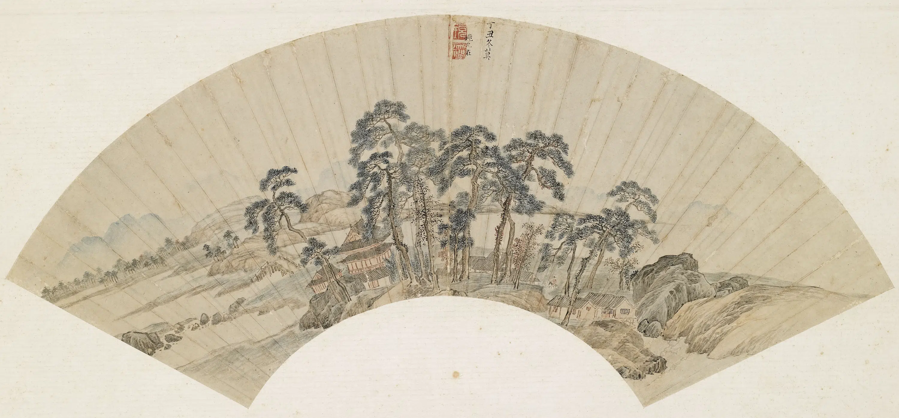 明朝【姚允在】《水乡楼阁扇面》