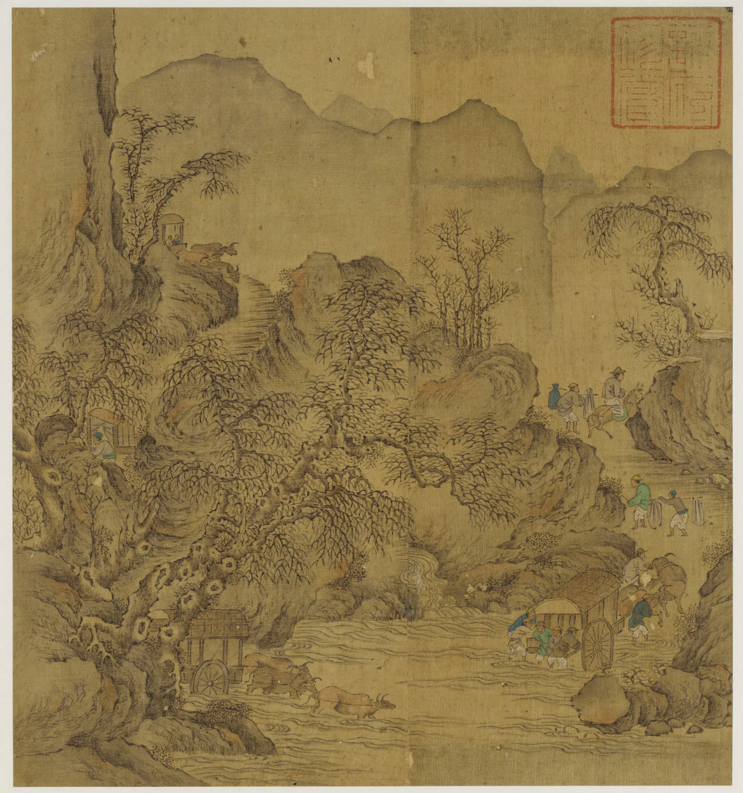 《溪山牛车渡水图》