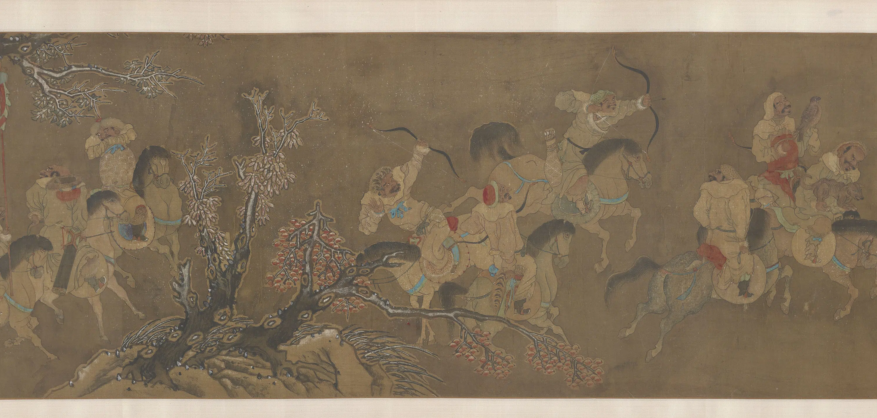 五代十国【胡虔】《番部(飞骑)雪围图卷》 第3张
