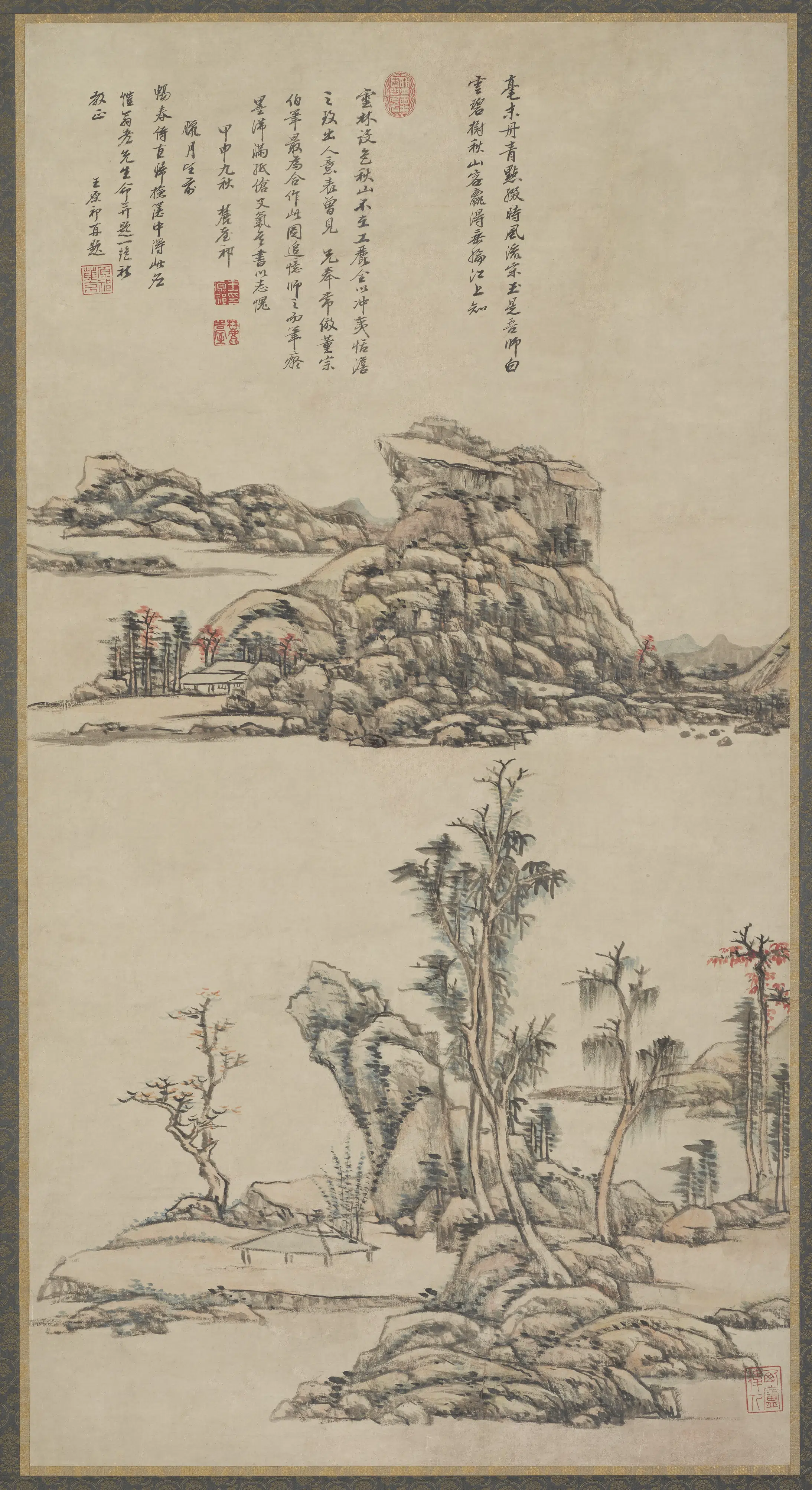 清朝【王原祁】《仿倪瓒秋山图》