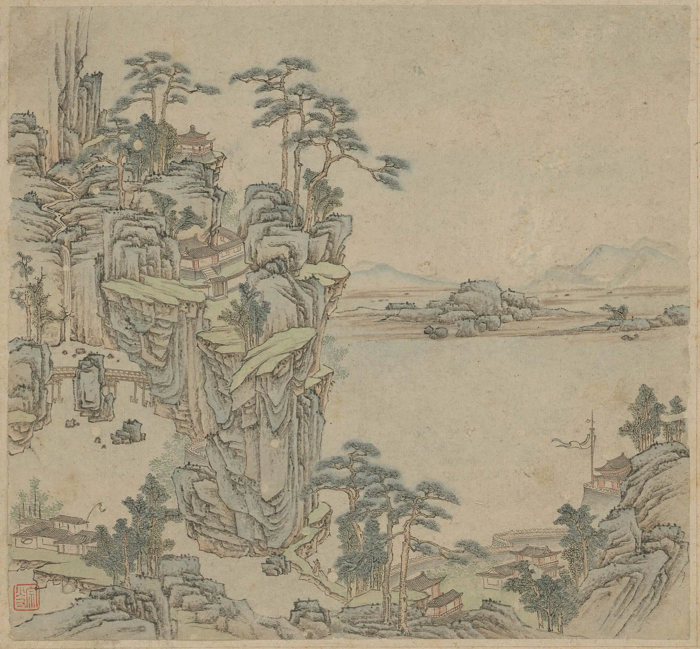 明朝【黄宗炎】《山水斗方三帧》 第2张