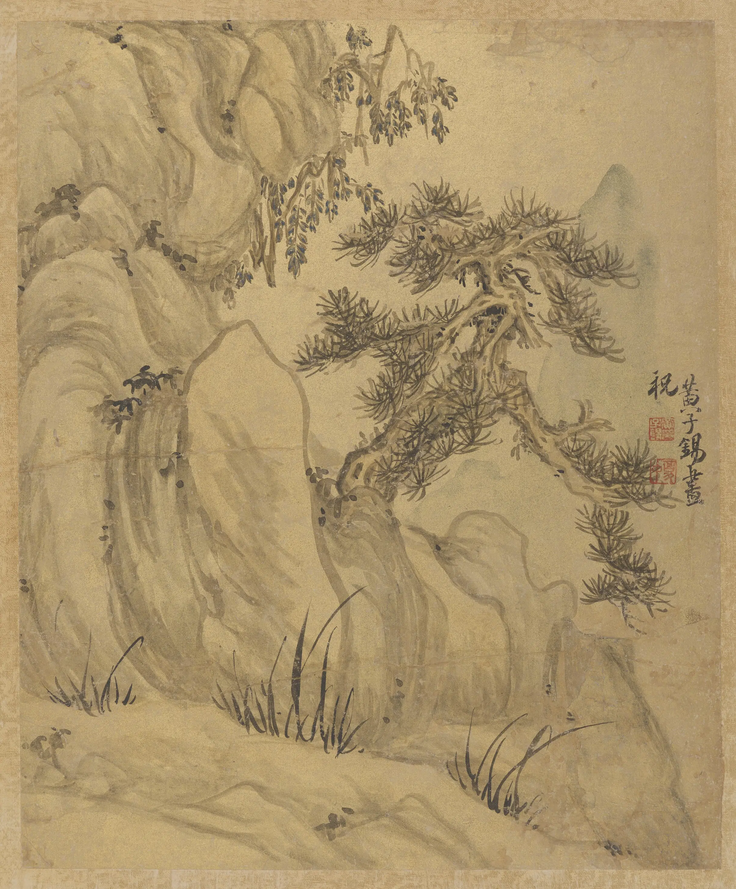 清朝【黄子锡】《山坡苍松图》