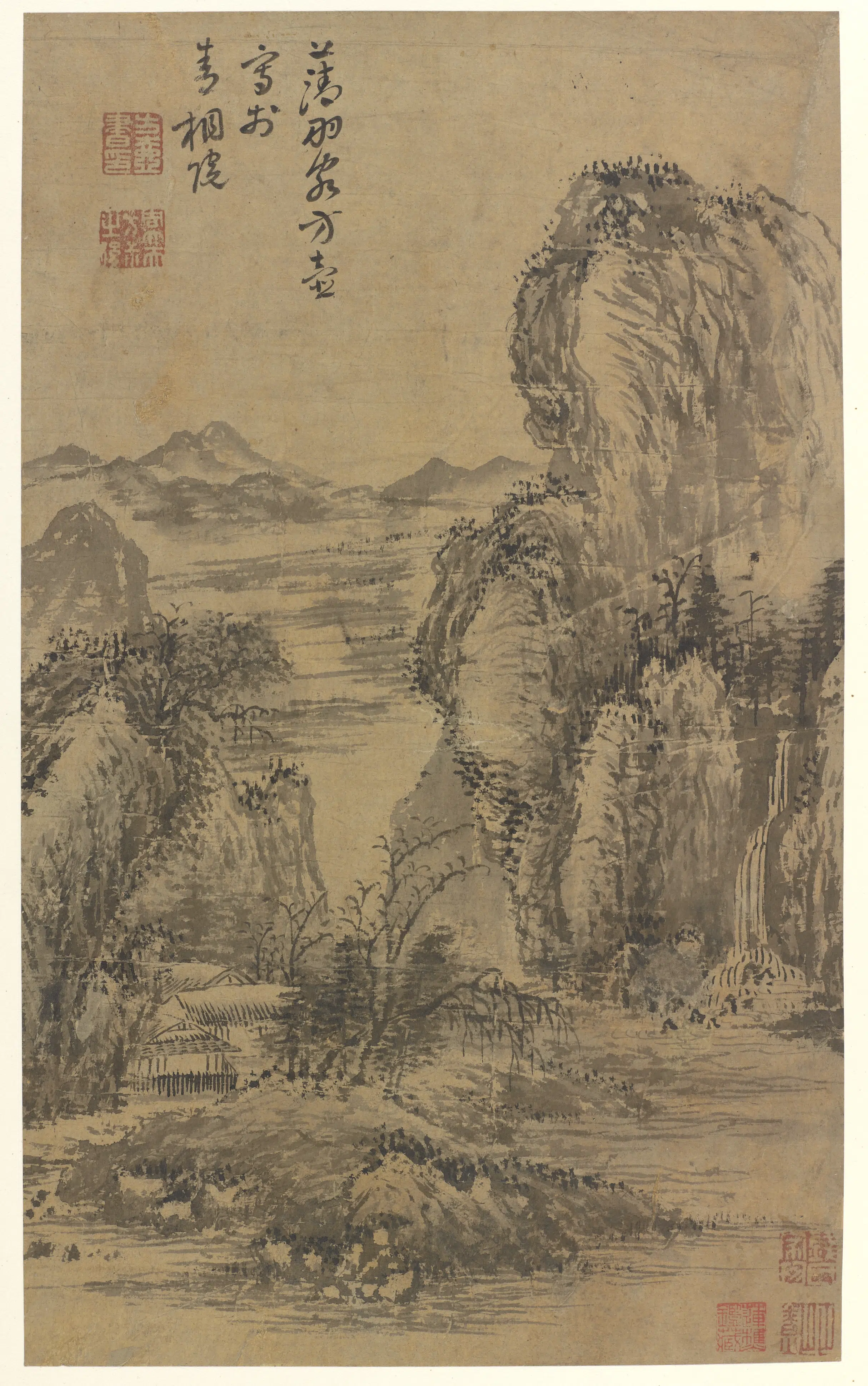元朝【方从义】《瀑边山居图》
