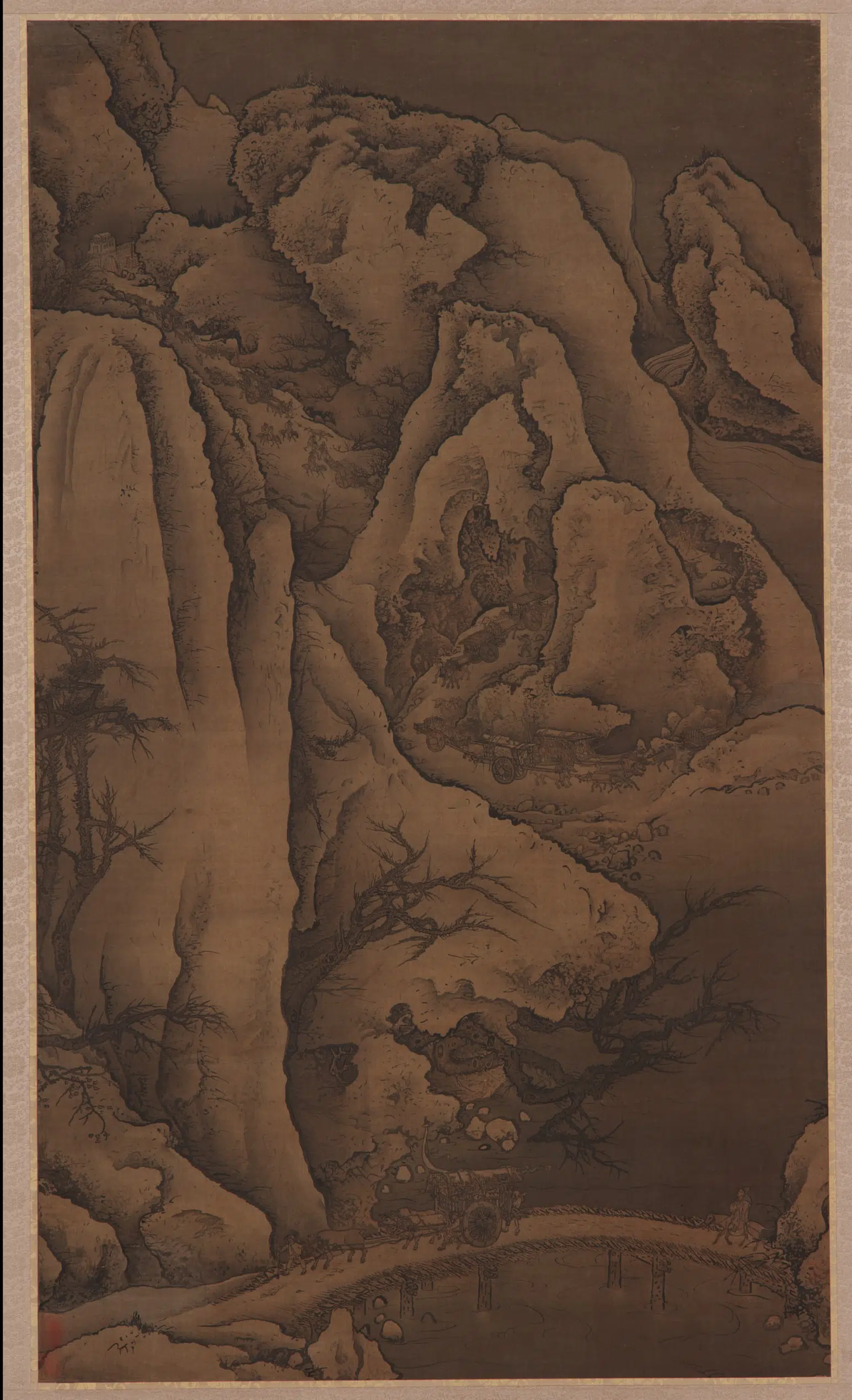 清朝【李寅】《寒山行旅图》