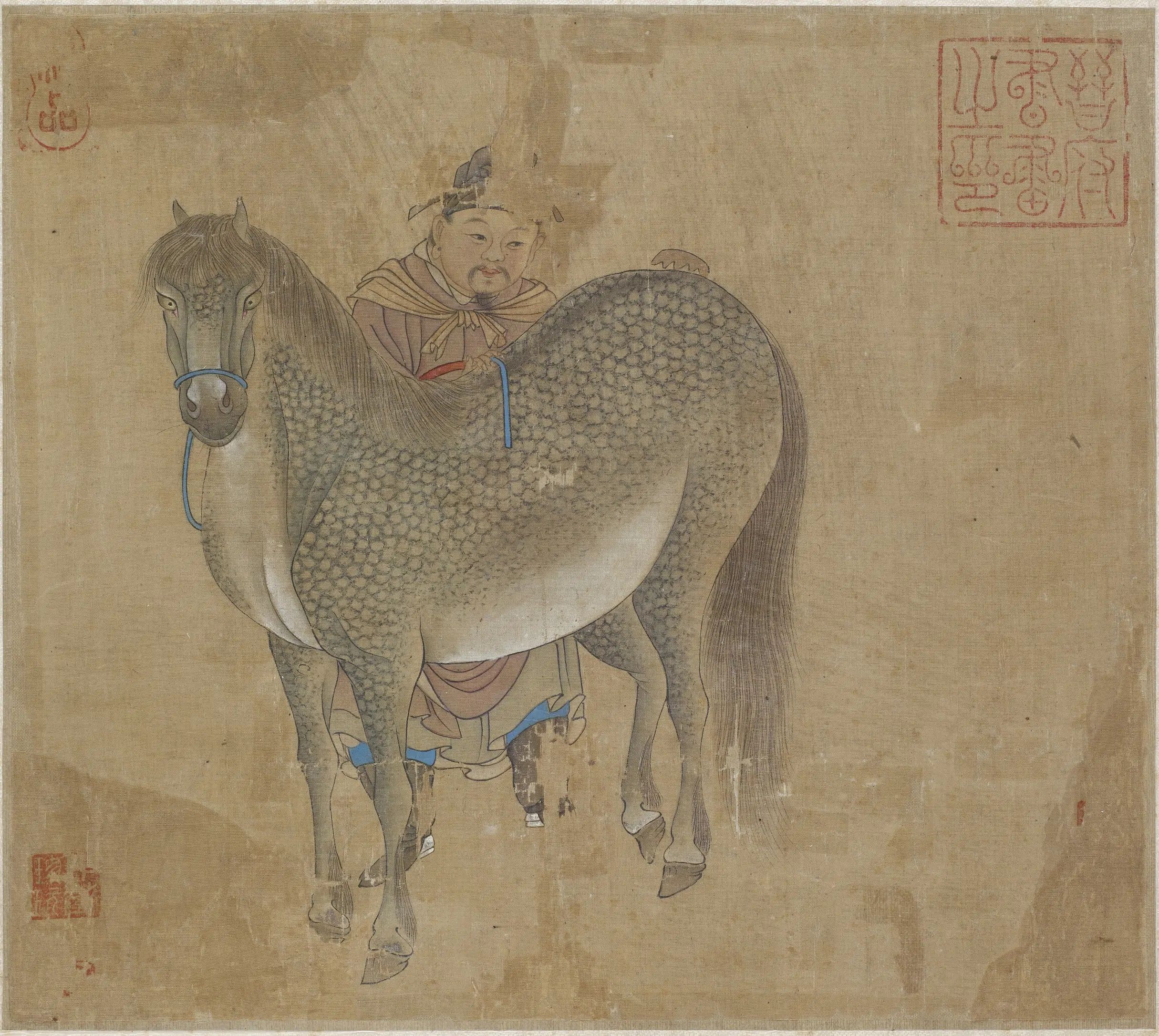 唐朝【韩干】《花斑骏马与马夫图》