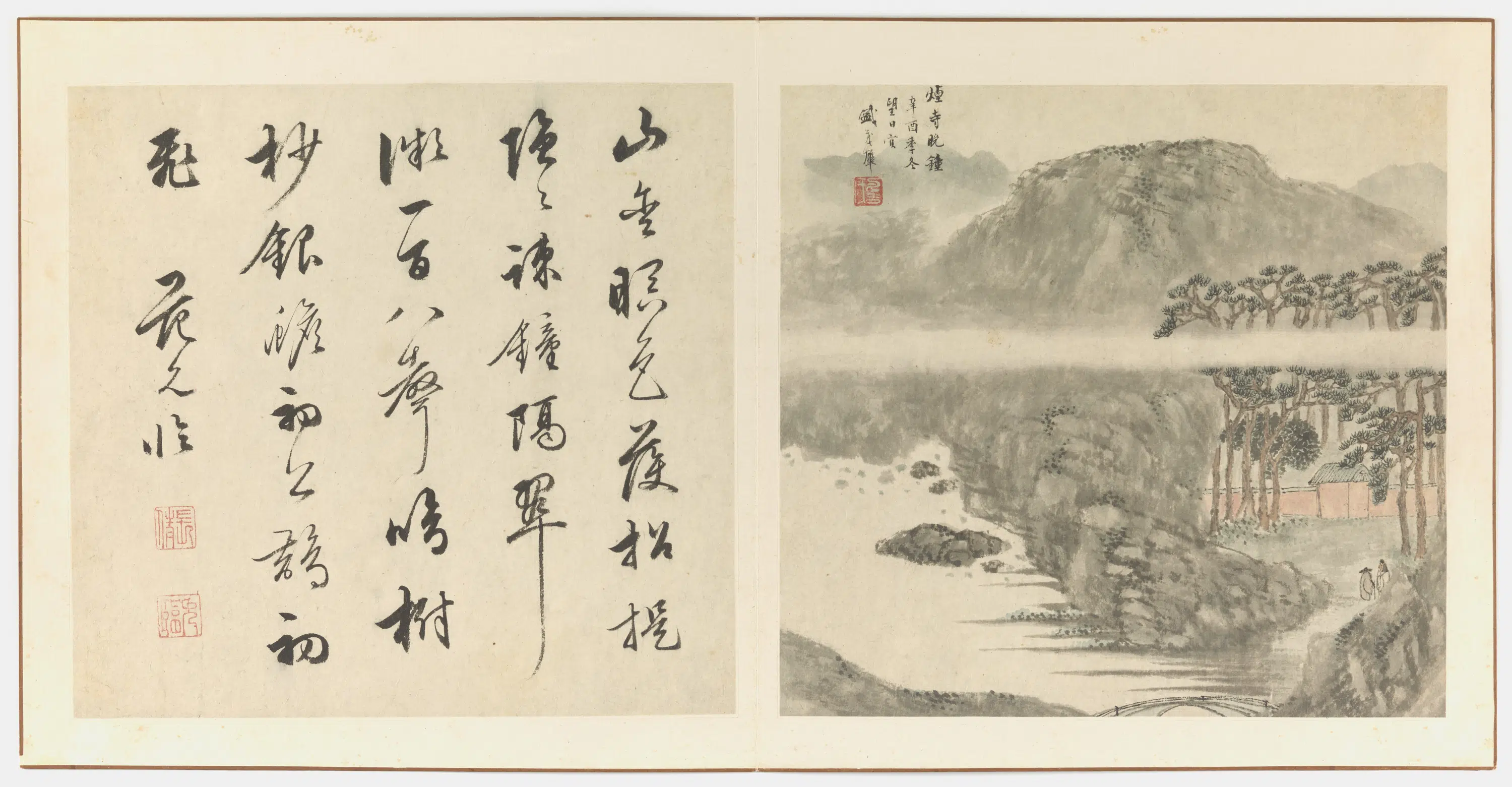明朝【盛茂烨】《潇湘八景之烟寺晚钟》