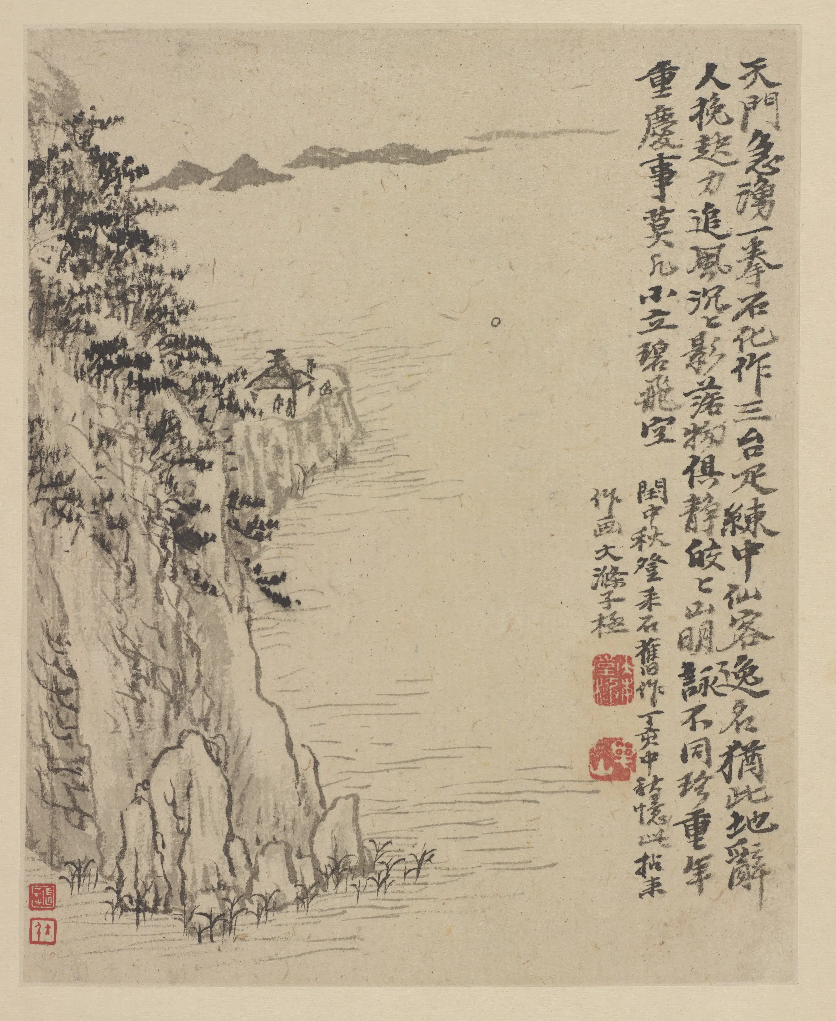清朝【石涛】《金陵忆旧册-中秋登采石图》