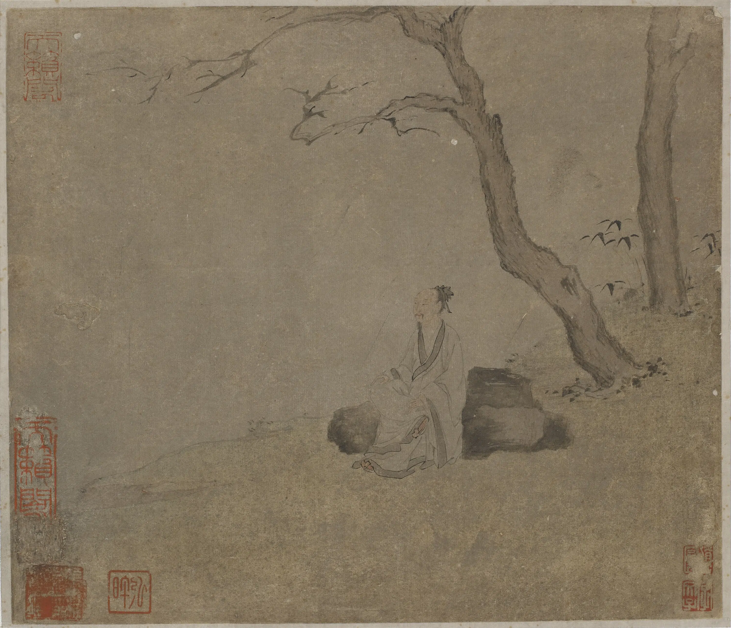 宋朝【李公麟】《枯树坐石图》