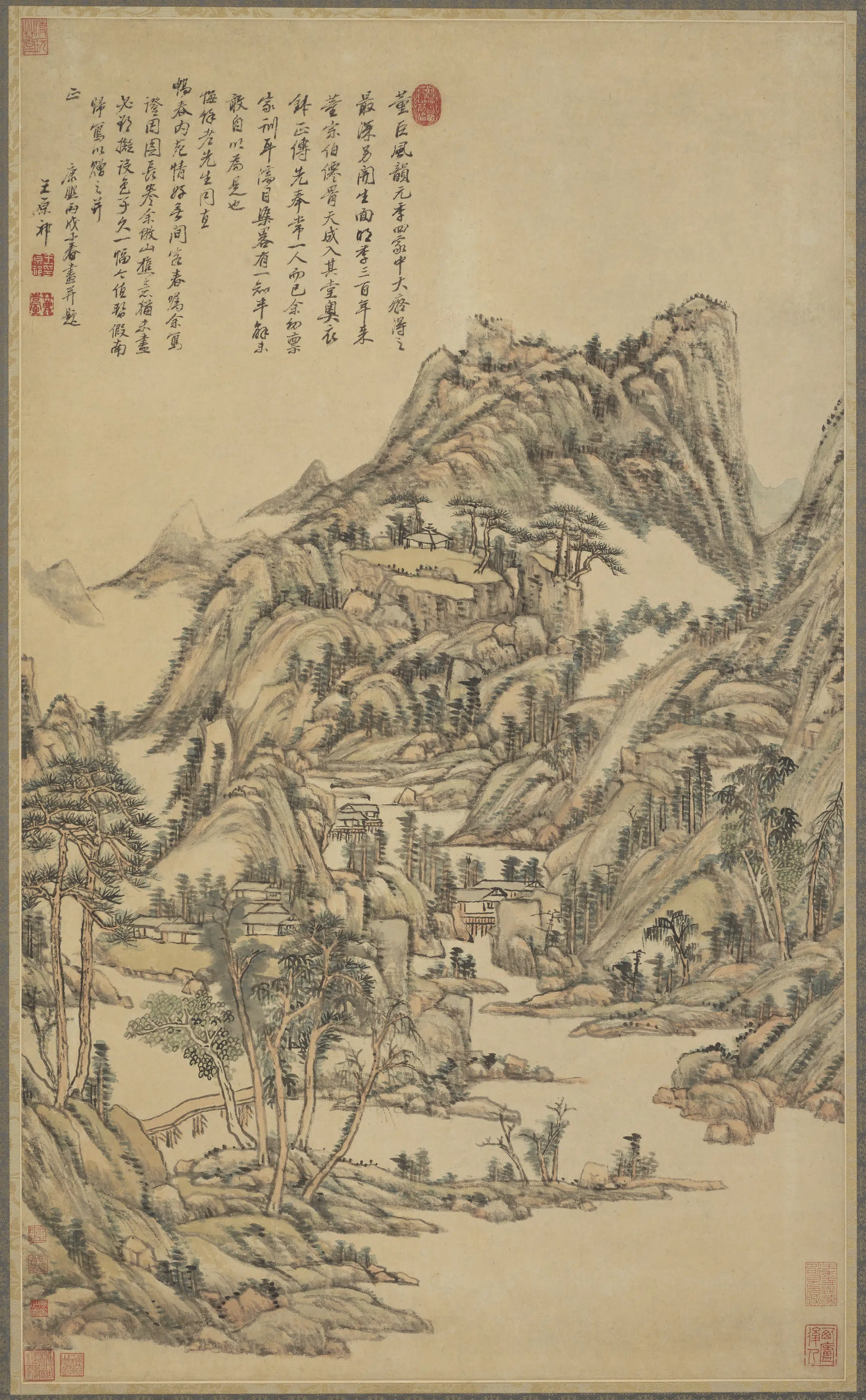 清朝【王原祁】《仿黄公望江景山水图》