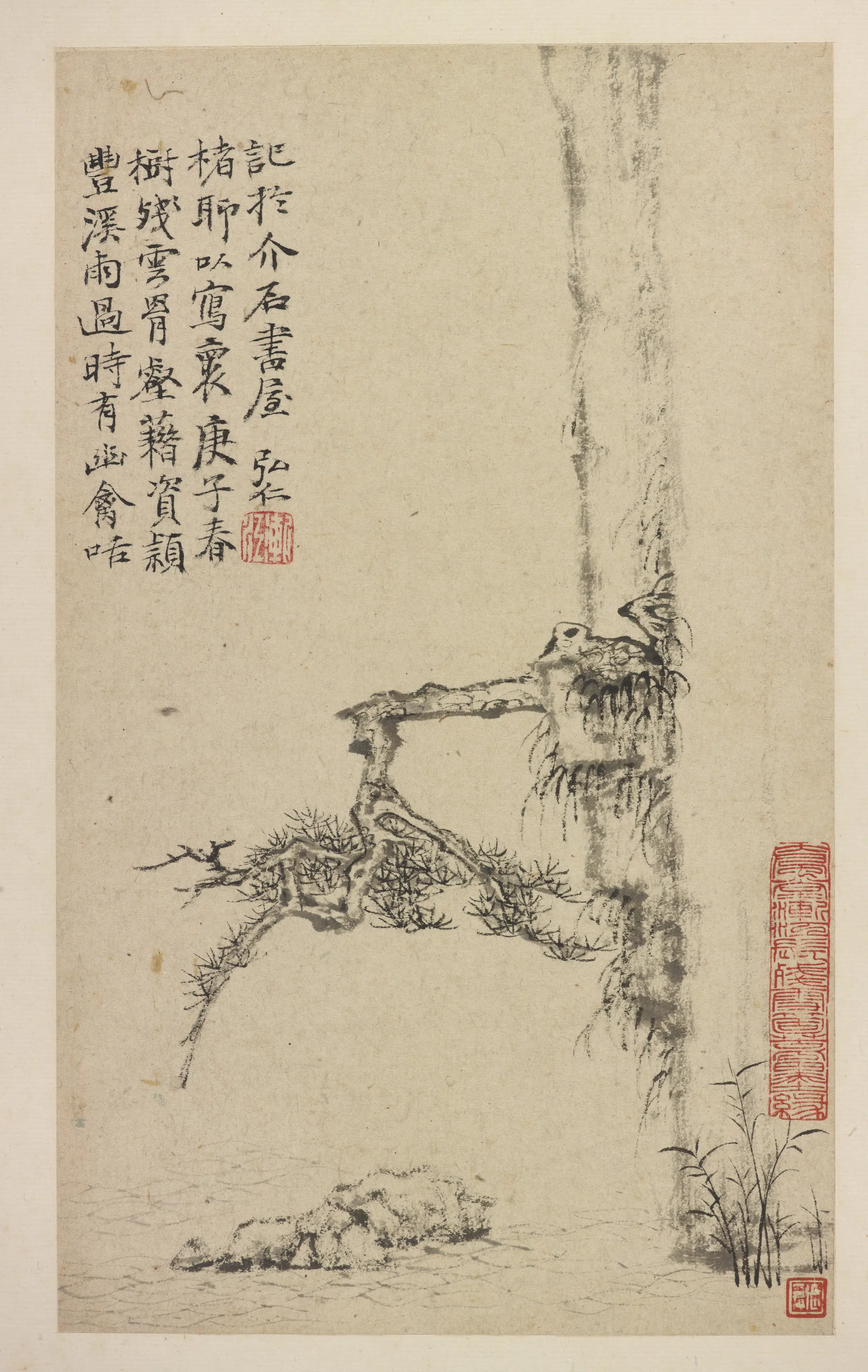 清朝【弘仁】《悬崖古松图-凤江景册》