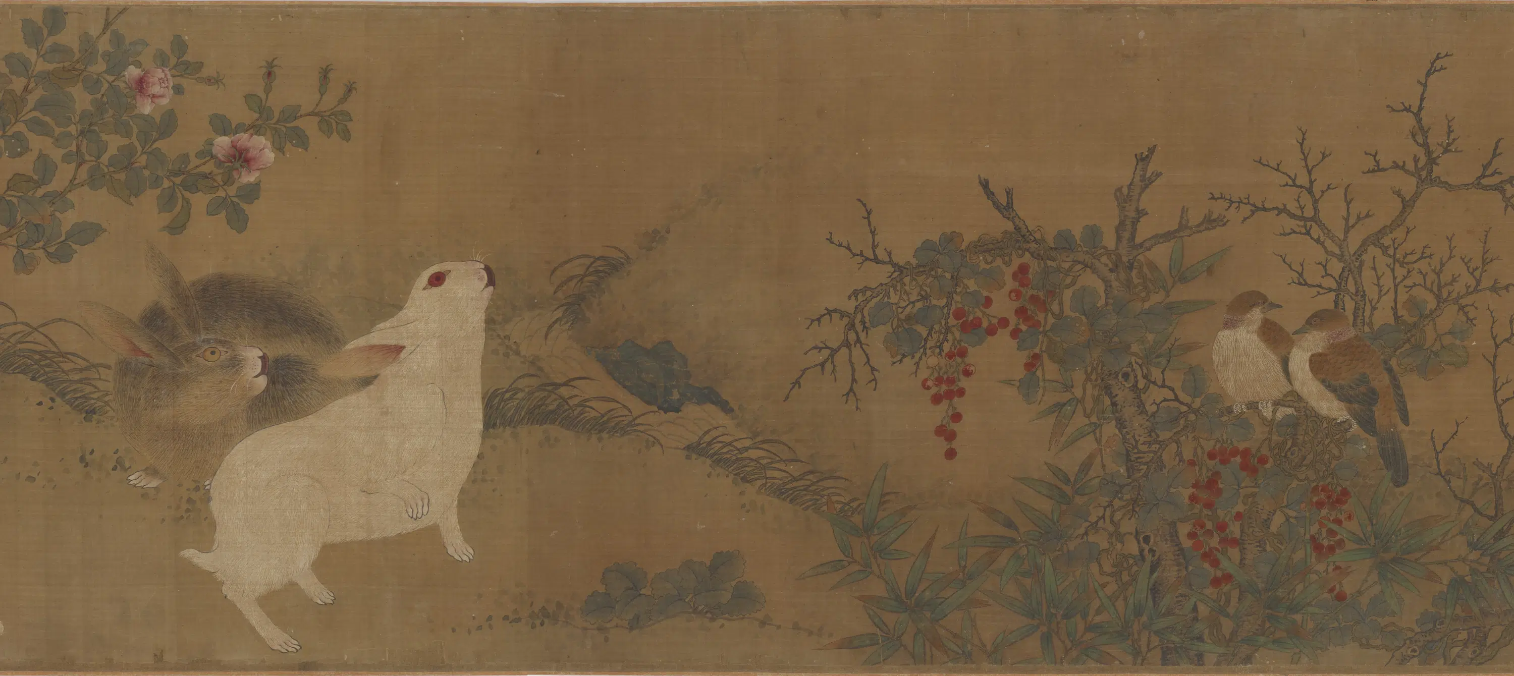 元朝【钱选】《花鸟野兔图》 第2张