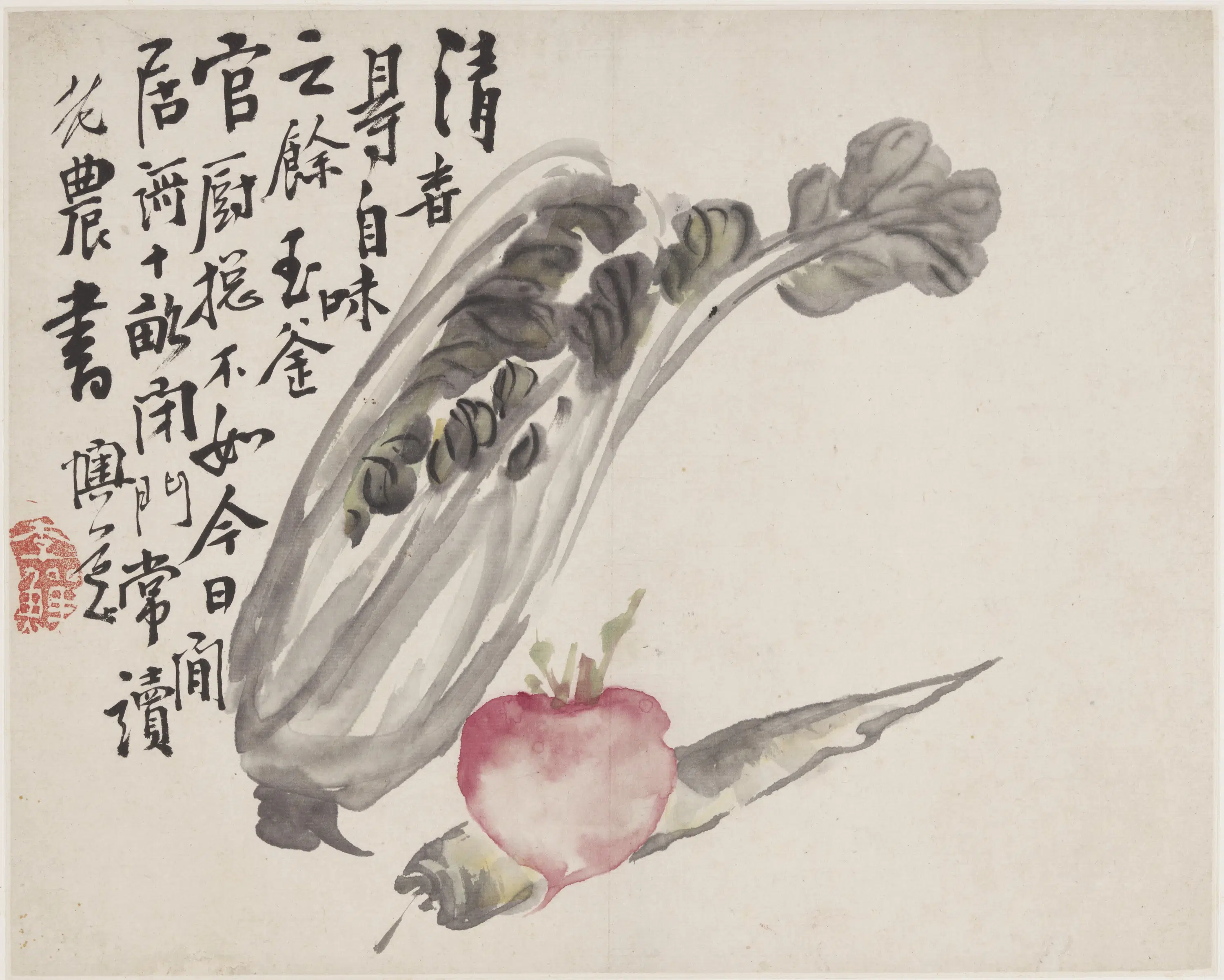 清朝【李鳝（鳝善）】《白菜萝卜图》